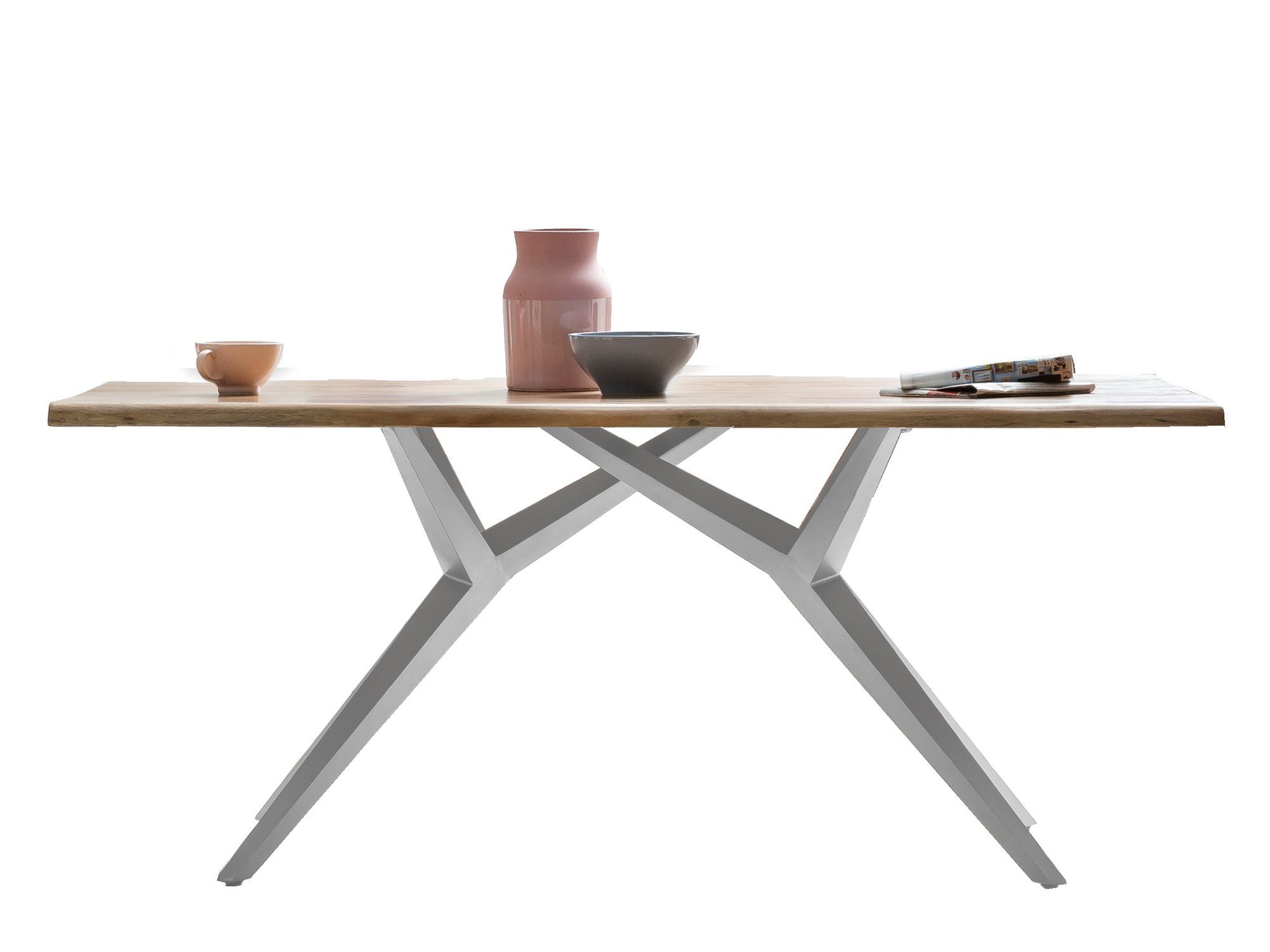 TPFLiving Esstisch Marius - Platte Wildeiche geölt, Gestell Metall (Tischplatte in warmen Farbton mit schöner Maserung - Platte natur, Gestell antiksilber, Esstisch - Desinger Tisch Luxus - Esstisch massiv), Plattenstärke 40 mm - Esstisch 180x100cm