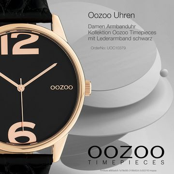 OOZOO Quarzuhr Oozoo Damen Armbanduhr Timepieces Analog, Damenuhr rund, groß (ca. 40mm), Lederarmband schwarz, Fashion