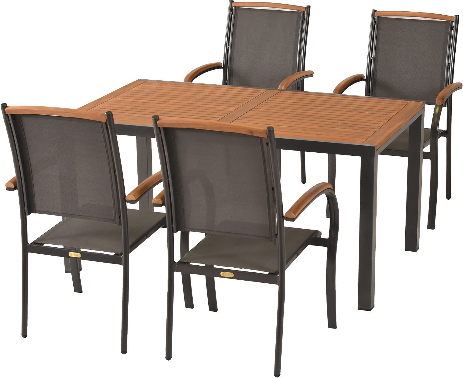 MERXX Garten-Essgruppe Siena, (Set, 5-tlg), inkl. 4 Stapelsessel, 1 Tisch