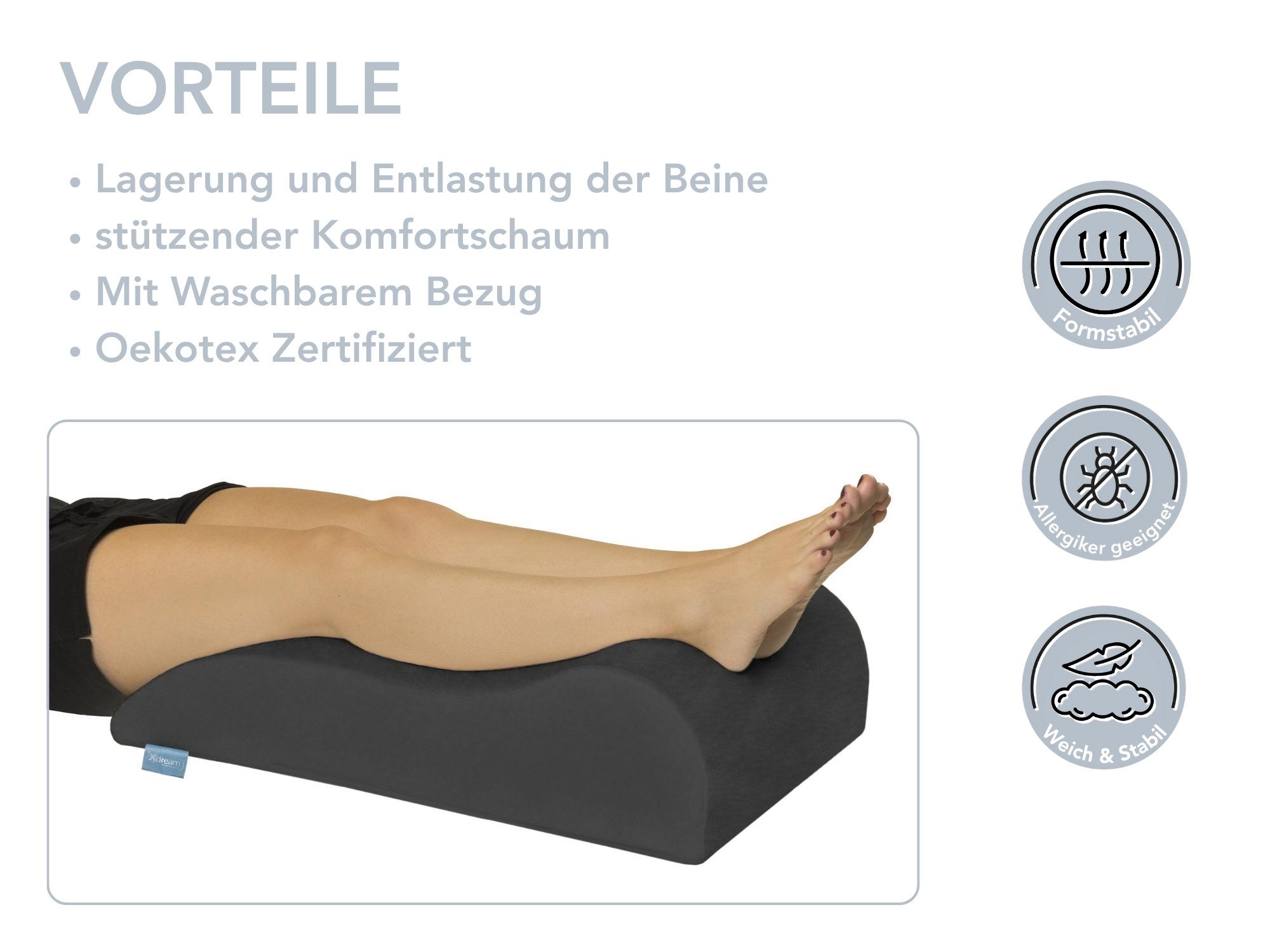 XDREAM Venenkissen zur Hochlagerung der Beine, ergonomisch geformt, 1-tlg., Funktionskissen, Lagerungskissen, Beinkissen, stützend und entlastend