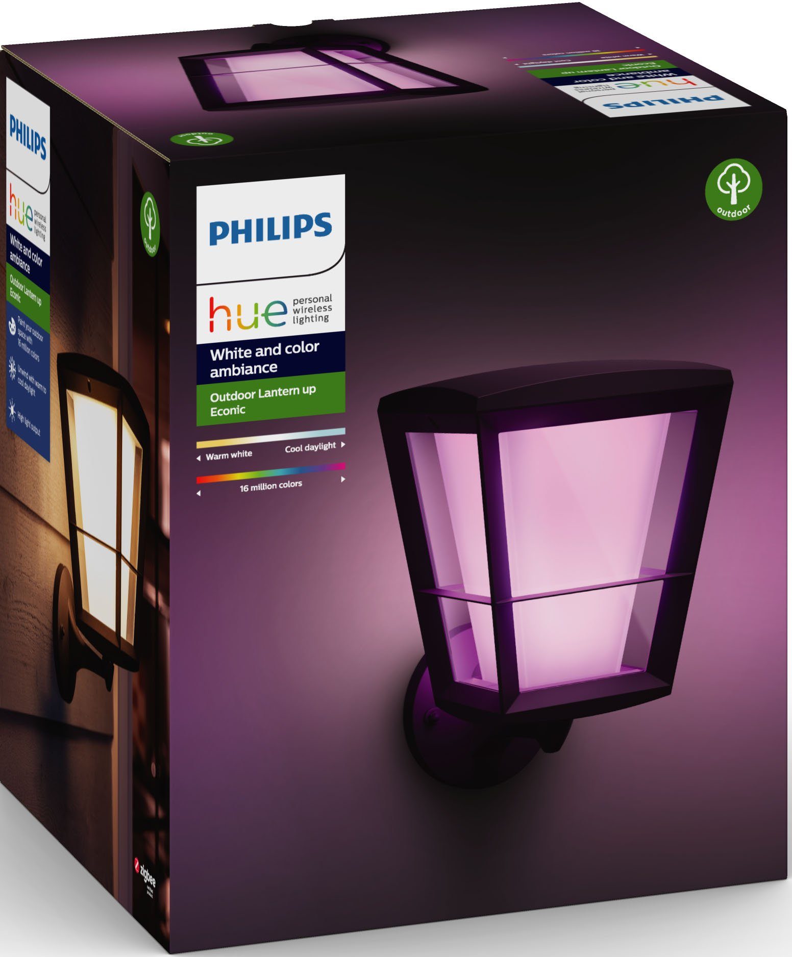 Home, Stromleitung, Hue Laternenform Hochvolt-System, an LED IP44, Anschluss Econic, Smart Farbwechsler, integriert, fest Philips Wandleuchte vorh. LED