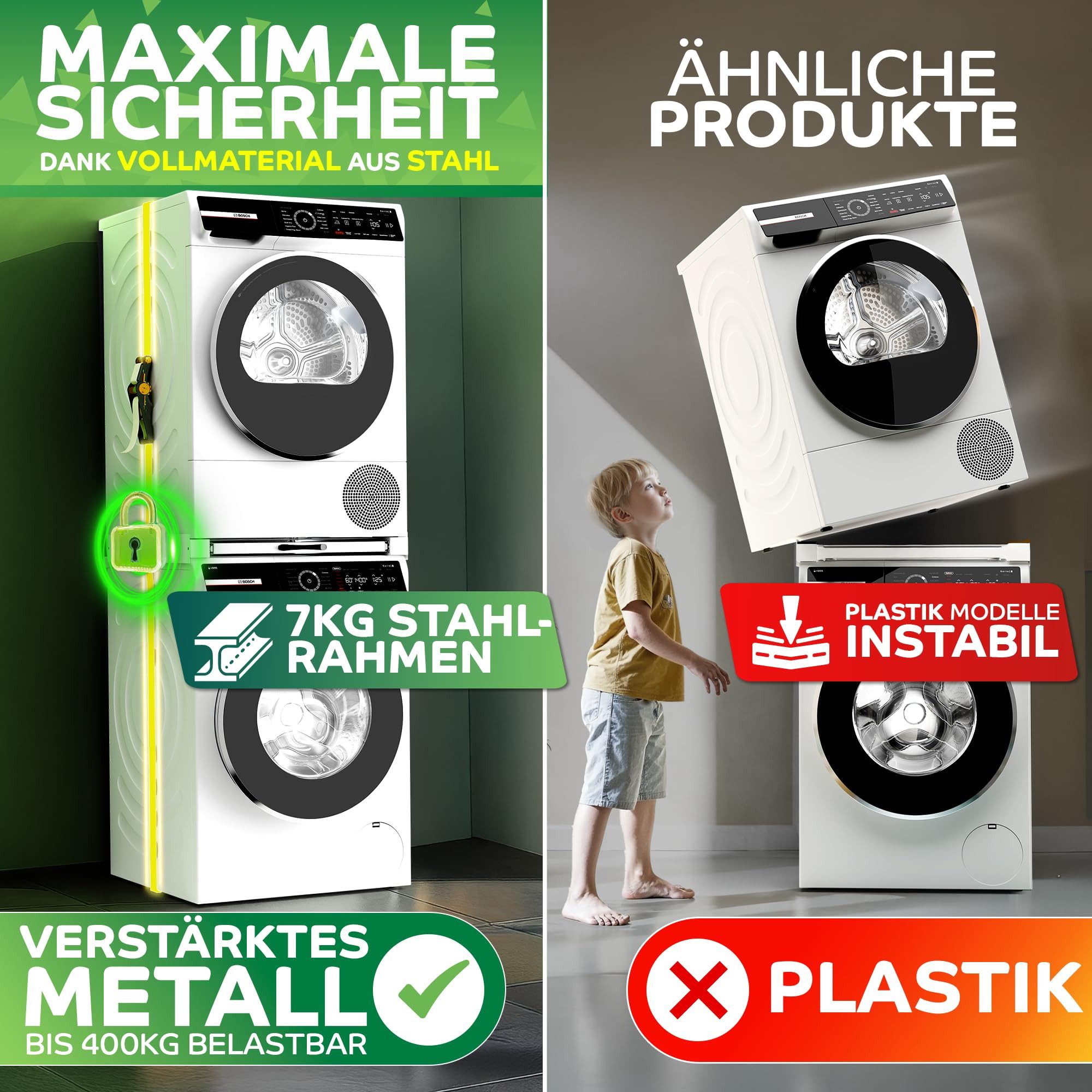 Tretmann Waschmaschinenuntergestell Universal Zwischenbaurahmen SET -extra Stabil mit Ablage, Waschturm Verbindungsrahmen, Verbindung Waschmaschine - Trockner – Bild 5 von 5