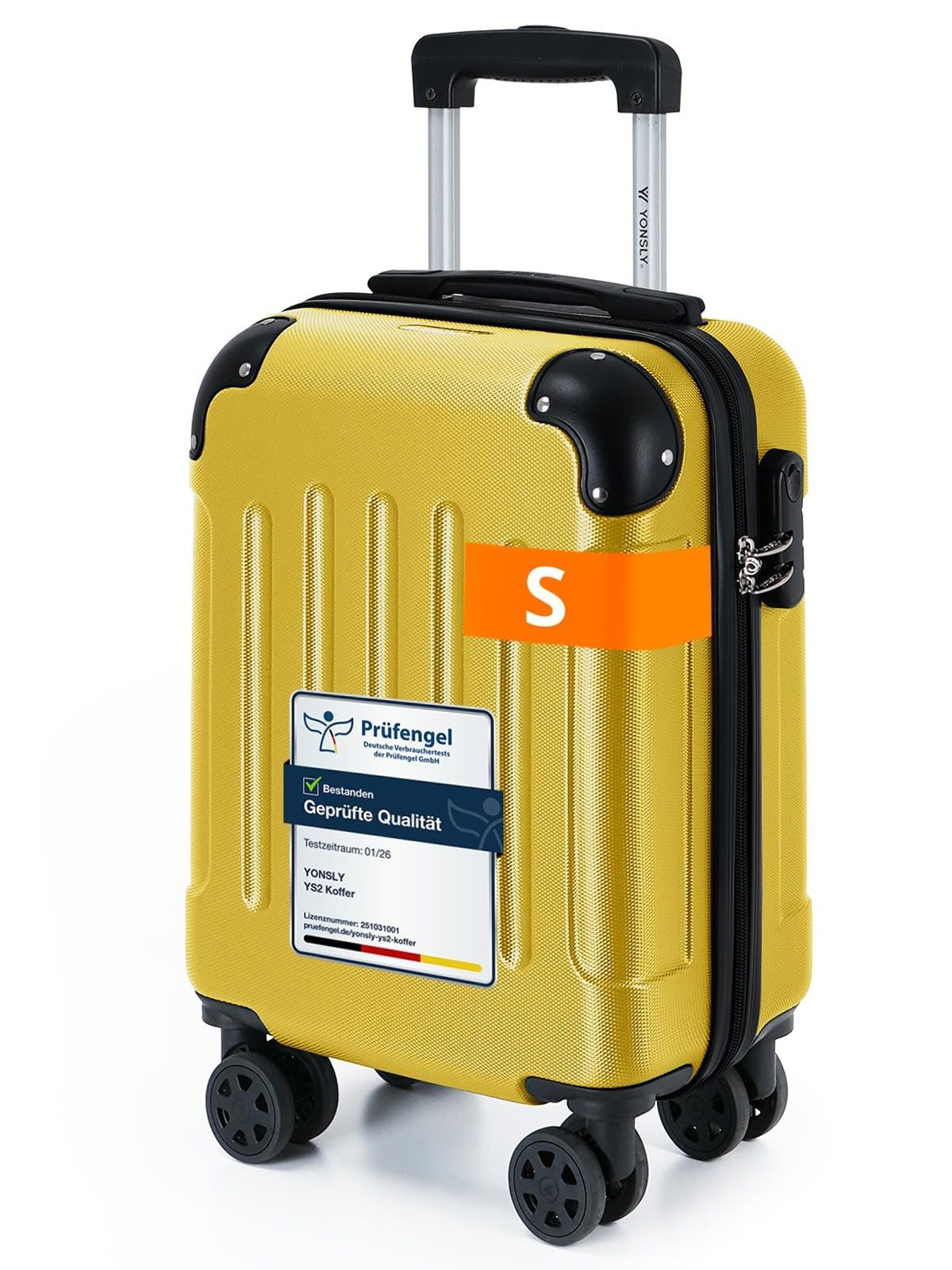 YONSLY Hartschalen-Trolley Hartschalen-Reisekoffer Trolley Rollkoffer in S/M/L/XL Größen, 4 Rollen, mit 360°-Lenkrollen, Zahlenschloss und mehrstufigem Teleskopgriff