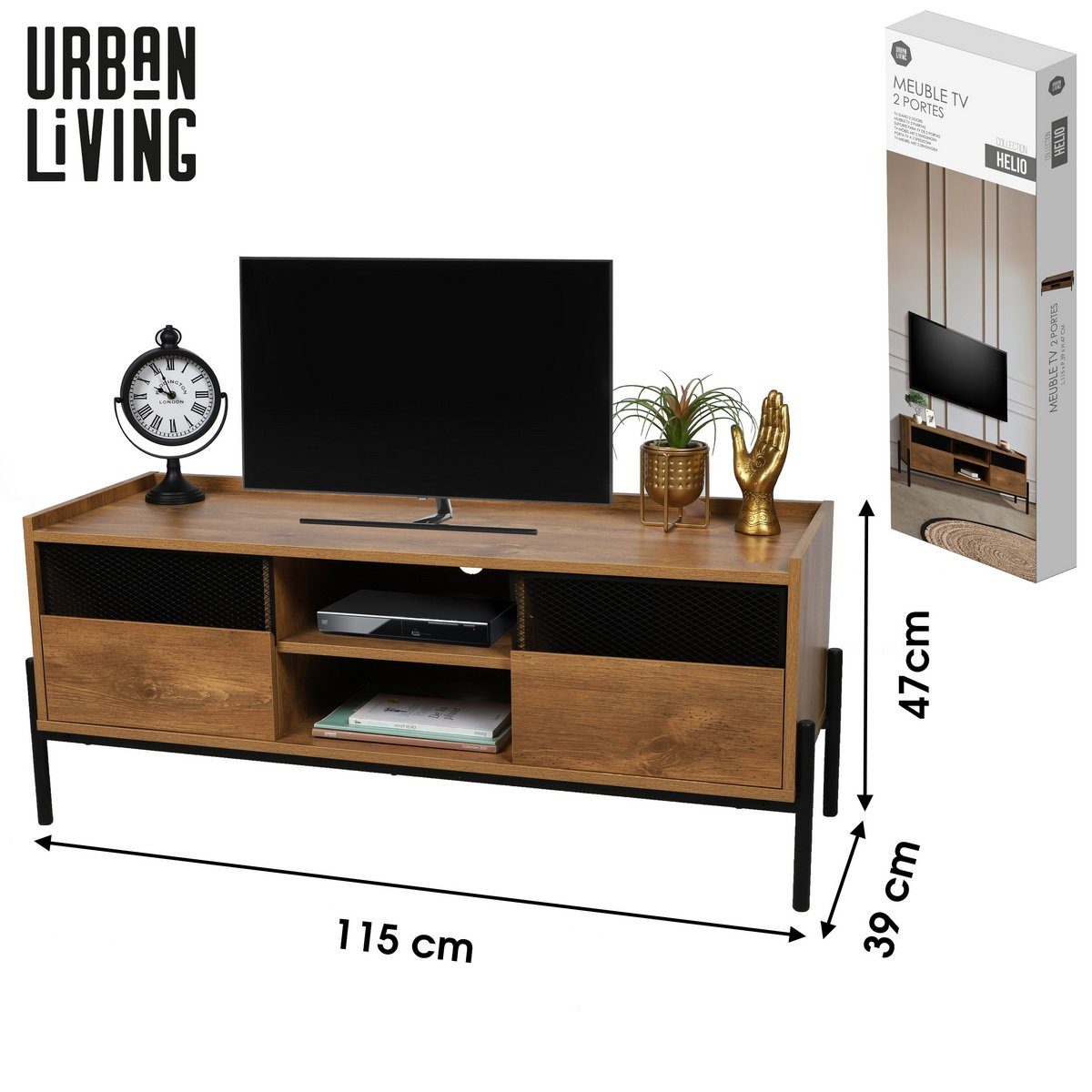 TV-Schrank TV x mit (Belastbarkeit max. Regalablageflächen Fernsehschrank lowboard 2 x cm) 70 Kommode bis H47 10 Schubladen B115 Wohnzimmerschrank Urban T39 mit Living 2 kg,