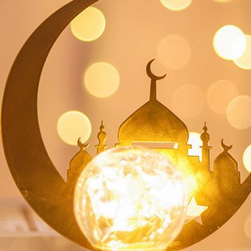 Rutaqian LED Dekofigur LED Ramadan Lichter Mond Sterne Eisen Stil Lampe Batteriebetrieben, B, Eid Dekoration Muslim Party Mittelstücke für Urlaub Party Wohnkultur