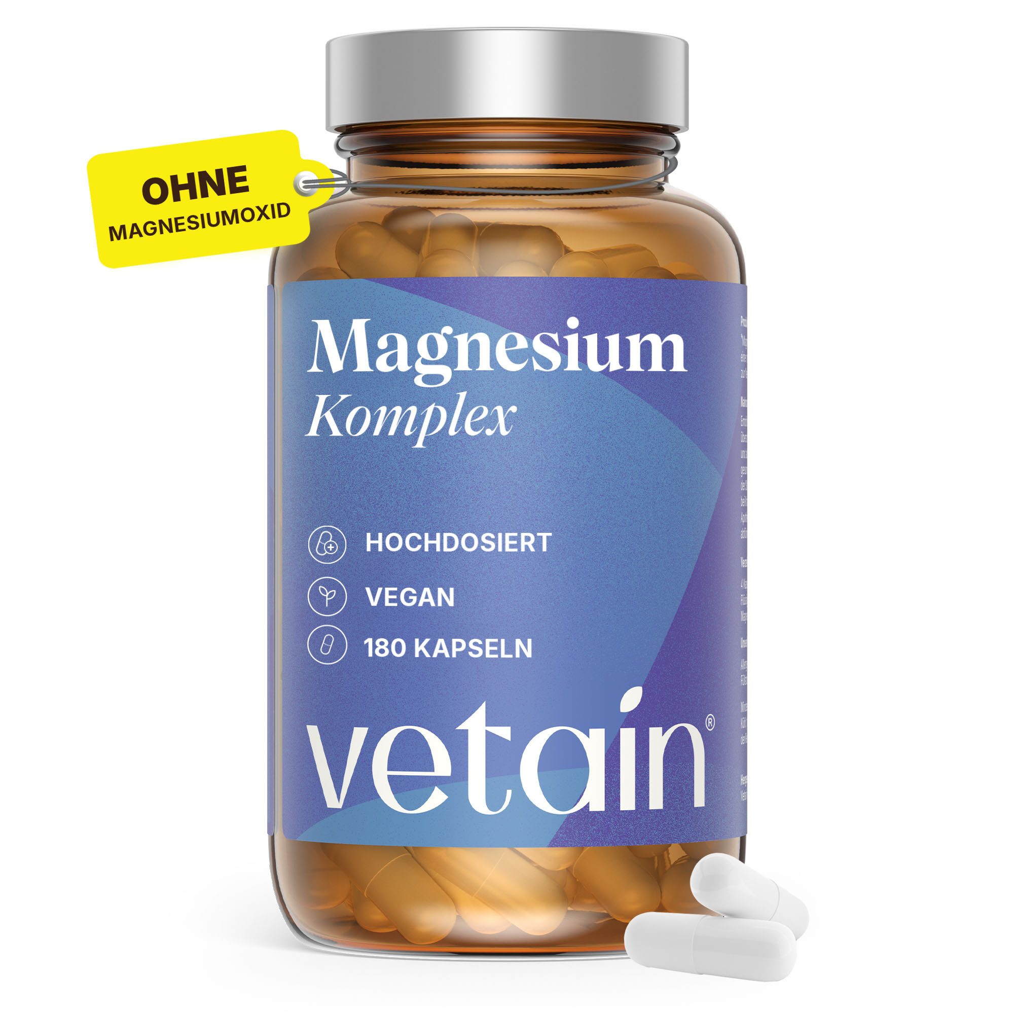 VETAIN Magnesium Komplex - 180 vegane Kapseln, 350mg elementares Magnesium je Tagesdosis à 180 St., 91.8 g, Ohne unnötige Zusätze