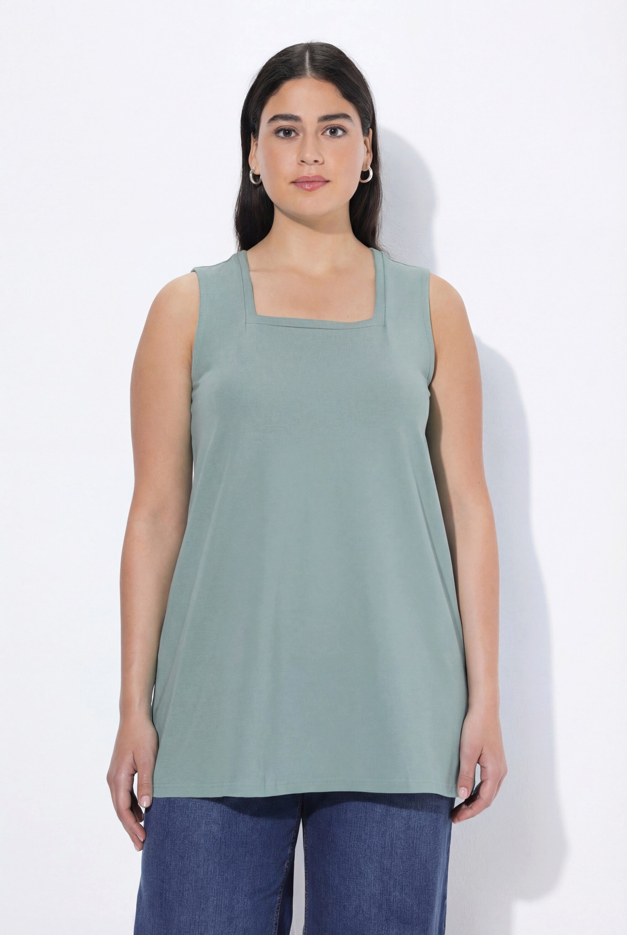 Ulla Popken Longshirt Longtop Classic Fit Carré-Ausschnitt ärmellos