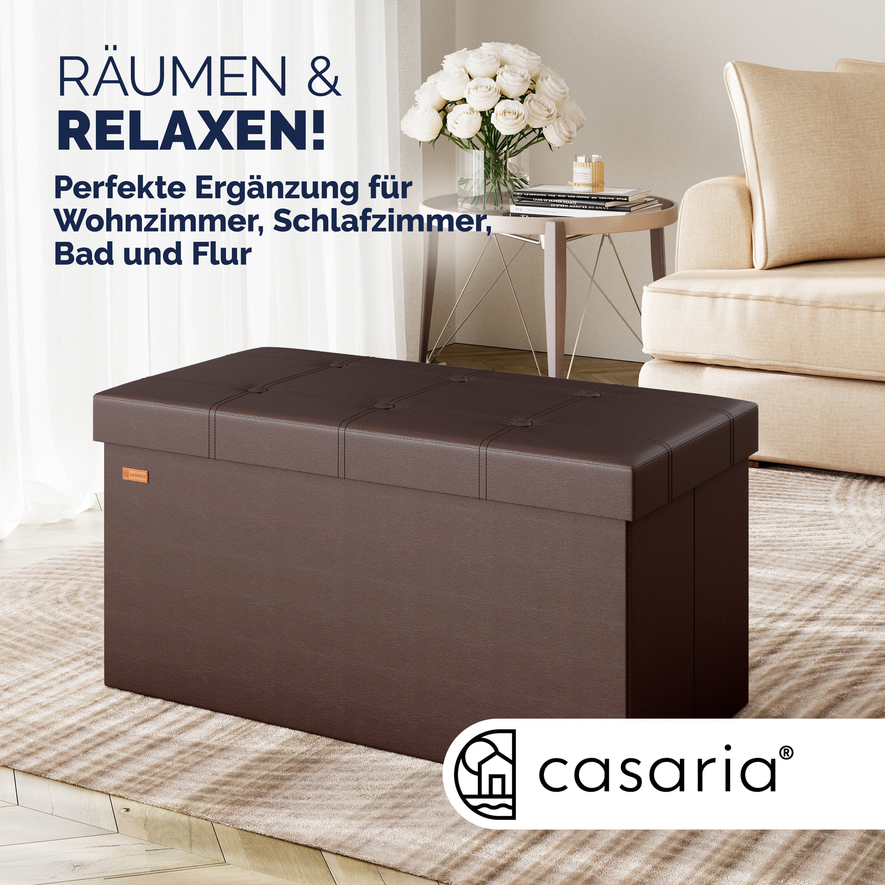 Casaria Sitzbank (1-St), mit Stauraum 80x40x40cm Faltbar 100 L Gepolstert Deckel Kunstleder