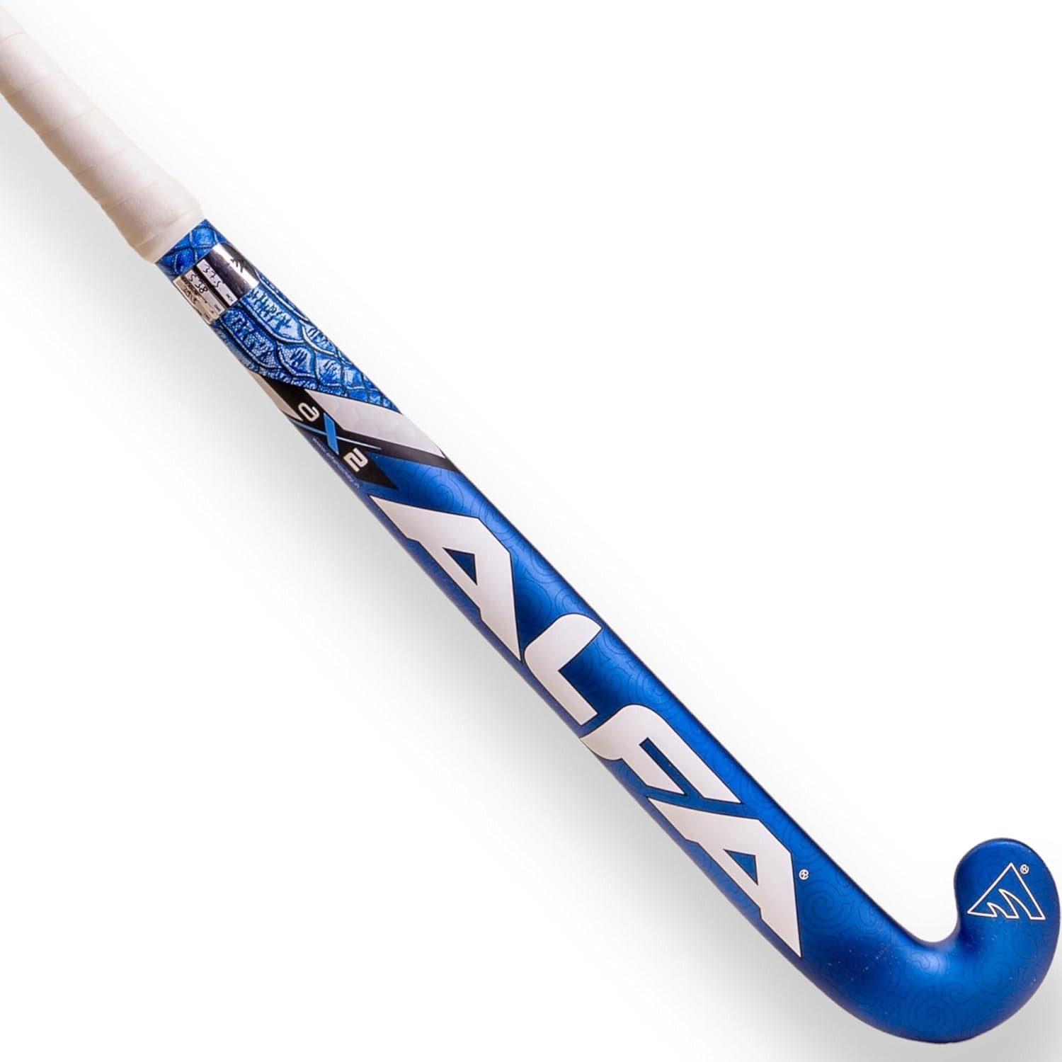 ALFA Eishockeyschläger AX2 Hockeyschläger 36,5" Blau Hybrid Carbon mit Tasche & Ball (Feldhockeyschläger-Set mit Schlägertasche & Hohlball, 36,5", 25 % Carbon, 10 % Kevlar, 65 % Glasfaser, inkl. Zubehör) Low Bow mit Scoop Bend, PU-Griff, Dual Core, Drag Flick optimiert