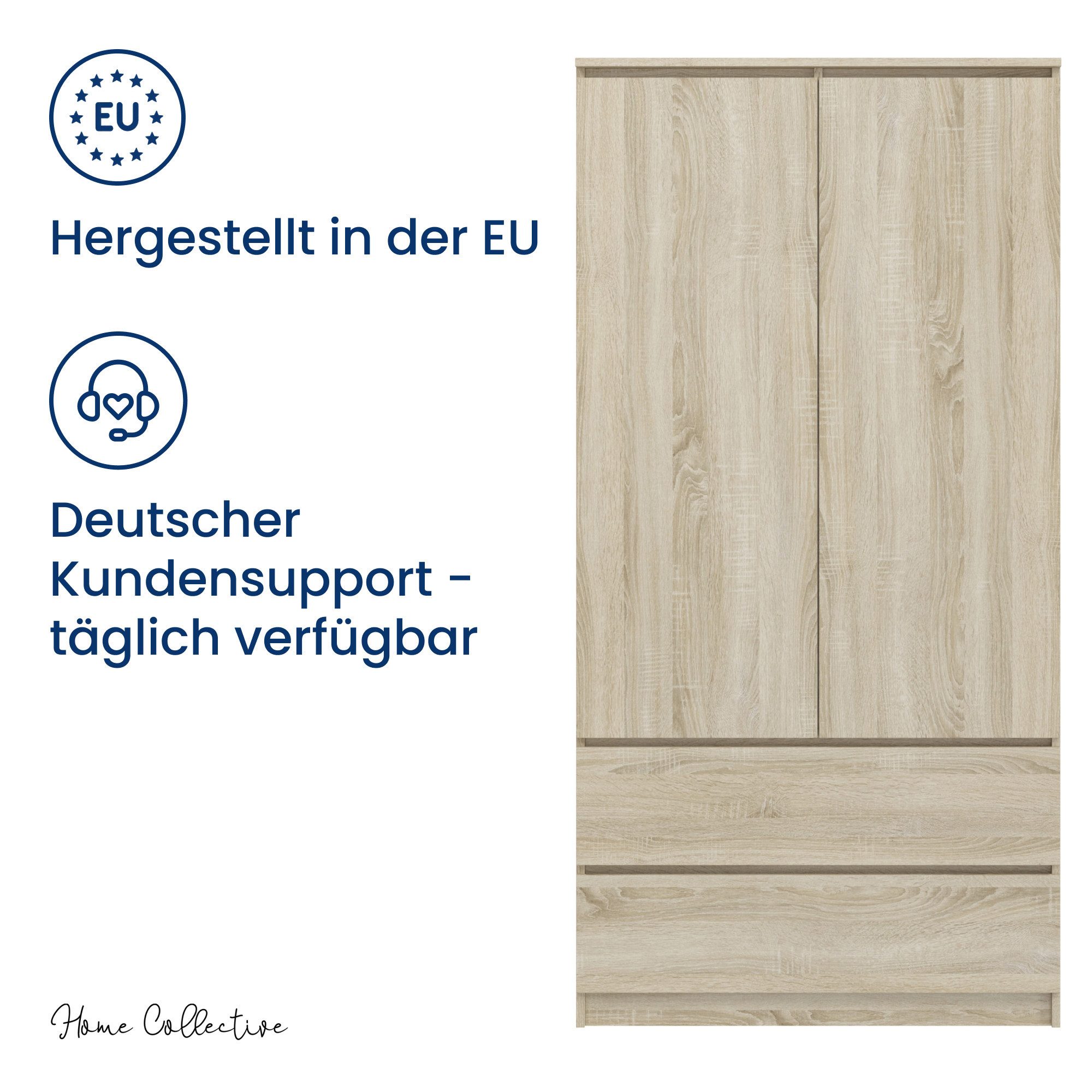 Home Collective Kleiderschrank Schrank 90cm breit mit 2 Schubladen, 3 Einlegeböden und Kleiderstange (Haushaltsschrank Schrank Organizer für Schlafzimmer Flur K – Bild 5 von 5