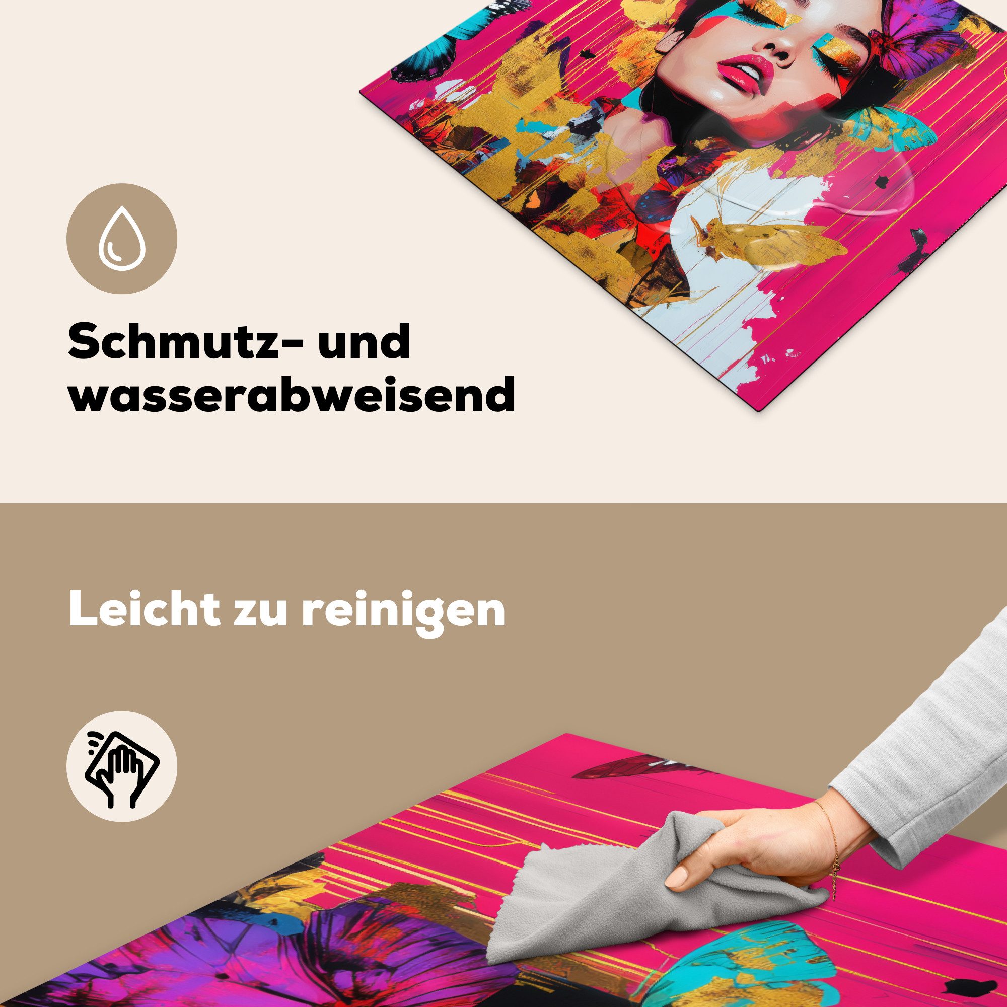 MuchoWow Herd-Abdeckplatte Frau - Abstrakt - Farbenfroh, Vinyl, (1 tlg), Cerankochfeld Abdeckung, Herd Abdeckplatten Vinyl, 58x51 cm