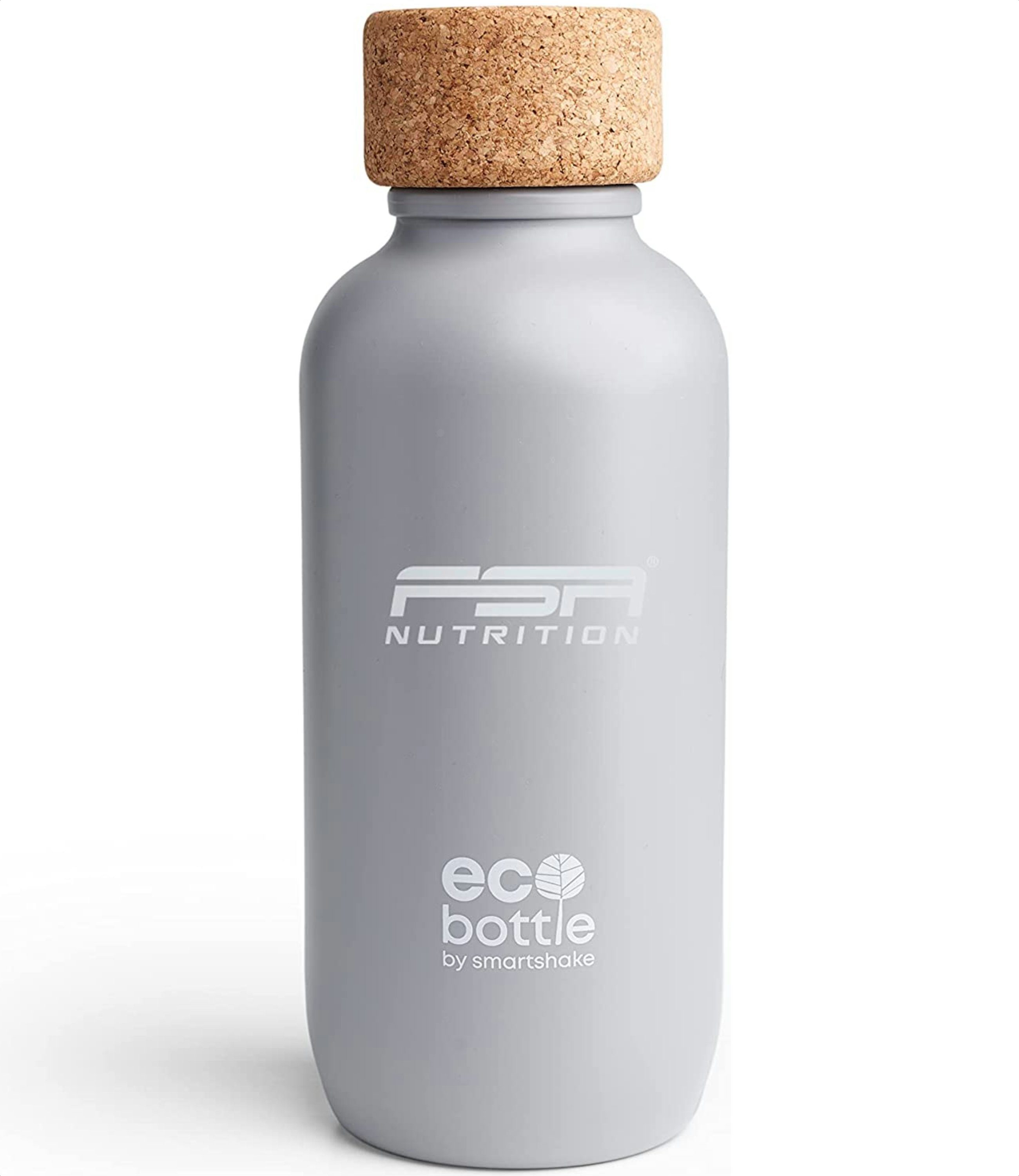 FSA Nutrition Trinkflasche ECO Bottle 650 ml aus Öko-Materialien (Zuckerrohr & Naturkork), Hergestellt mit erneuerbarer Energien in Schweden grau