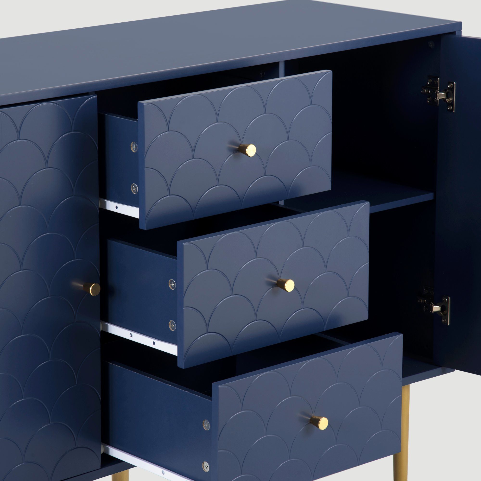 Kommode (1 St., Sideboard Schubladenschrank mit 3 Schubladen und 2 Türen), Fischschuppenmuster, Metallbeine, Verstellbare Ablage, 120*40*82 cm