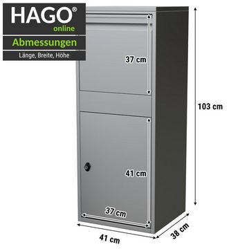 HAGO Briefkasten Paketbriefkasten Paketbox Paketkasten silber Briefkasten mit Paketfach