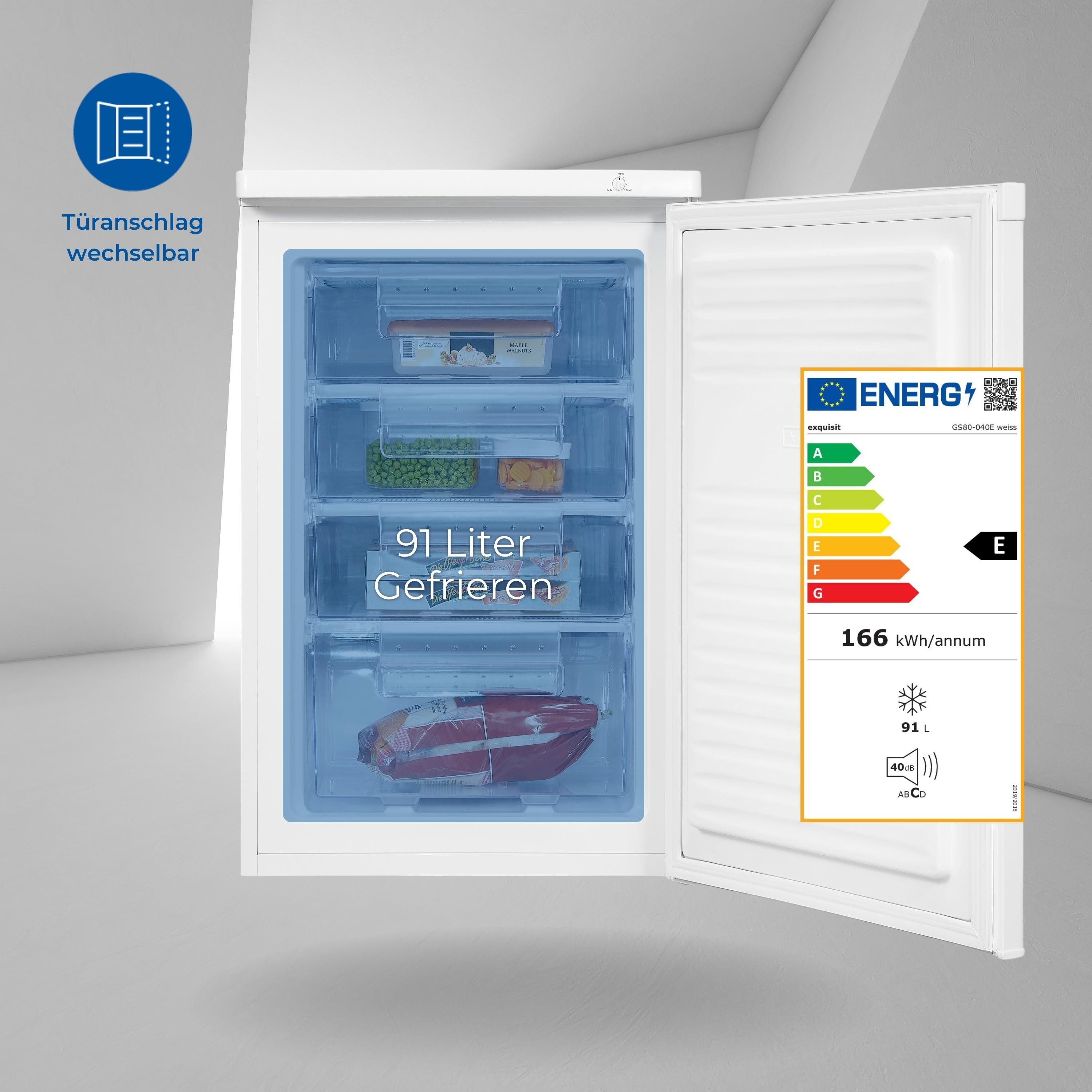 exquisit Gefrierschrank GS80-040E weiss, 85,5 cm hoch, 55 cm breit, 4*-Gefrierschrank mit ergonomischer Griffmulde – bequem zu öffnen – Bild 5 von 5