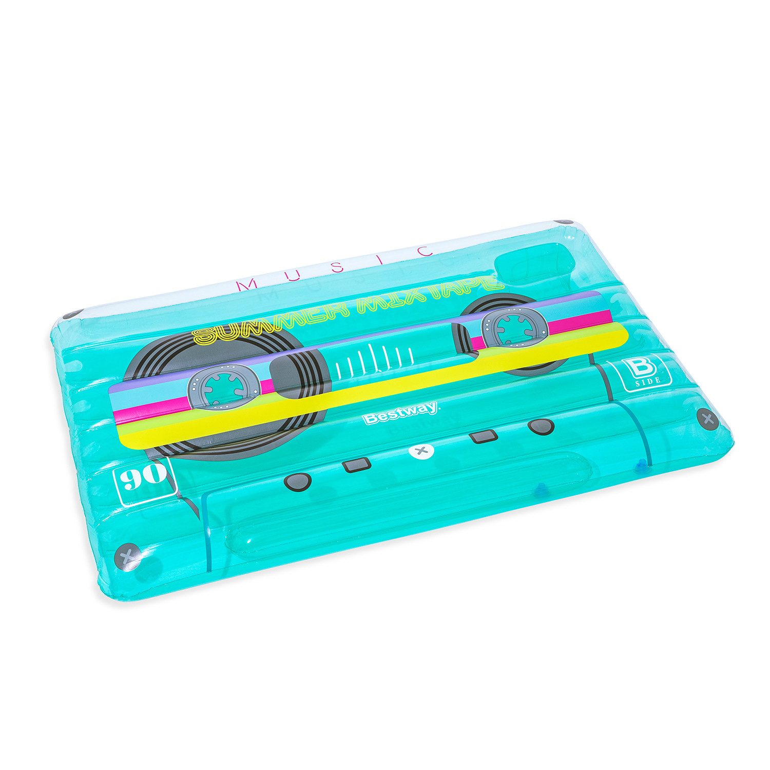 Bestway Luftmatratze Retro Beats™, (Packung, 1-St., 168 x 104 x 23 cm), Inkl. Aufbewahrungsfach für Bluetooth-Lautsprecher