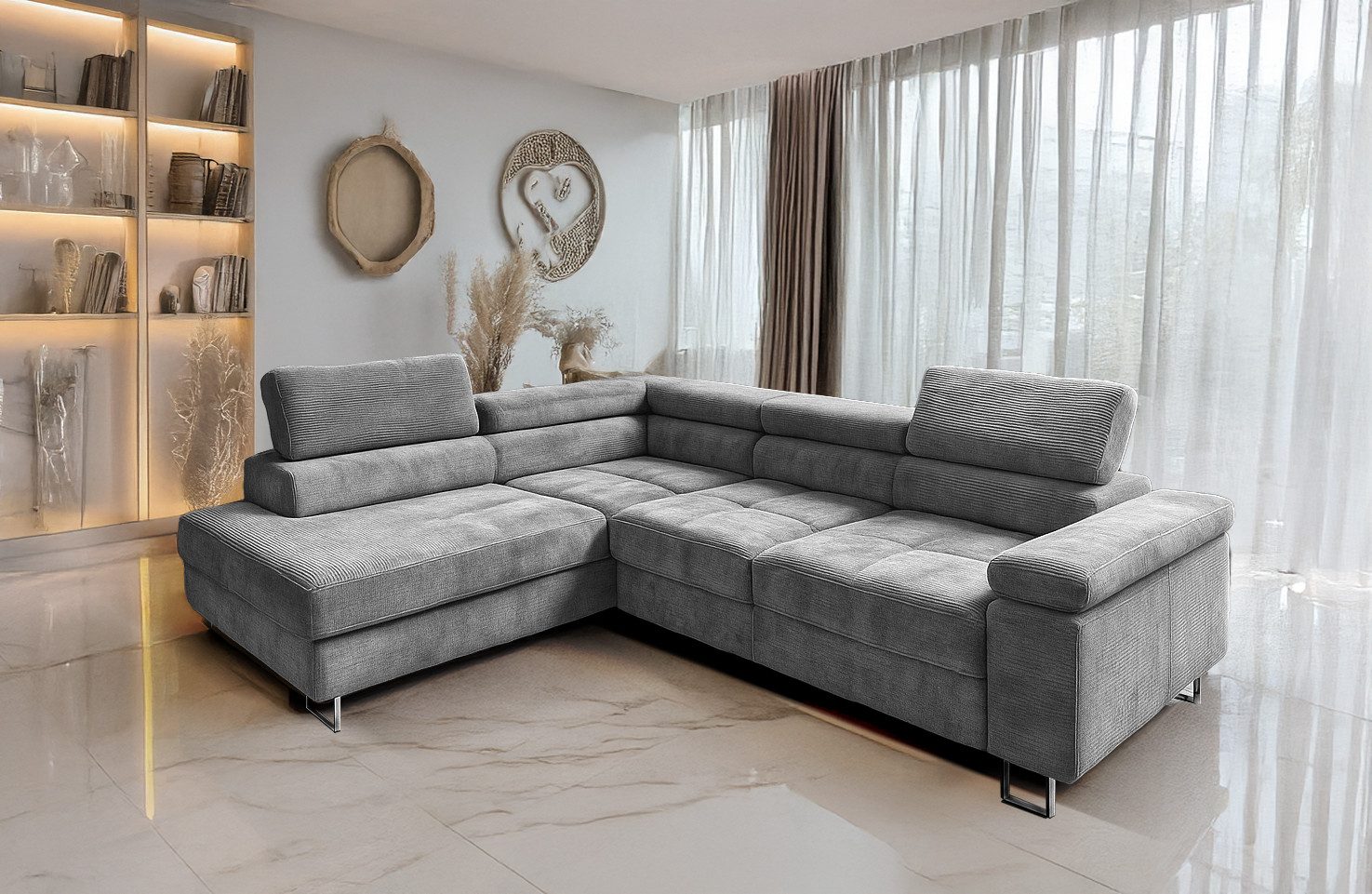 Goldstoff Ecksofa mit Schlaffunktion, Cord Couch günstig online kaufen