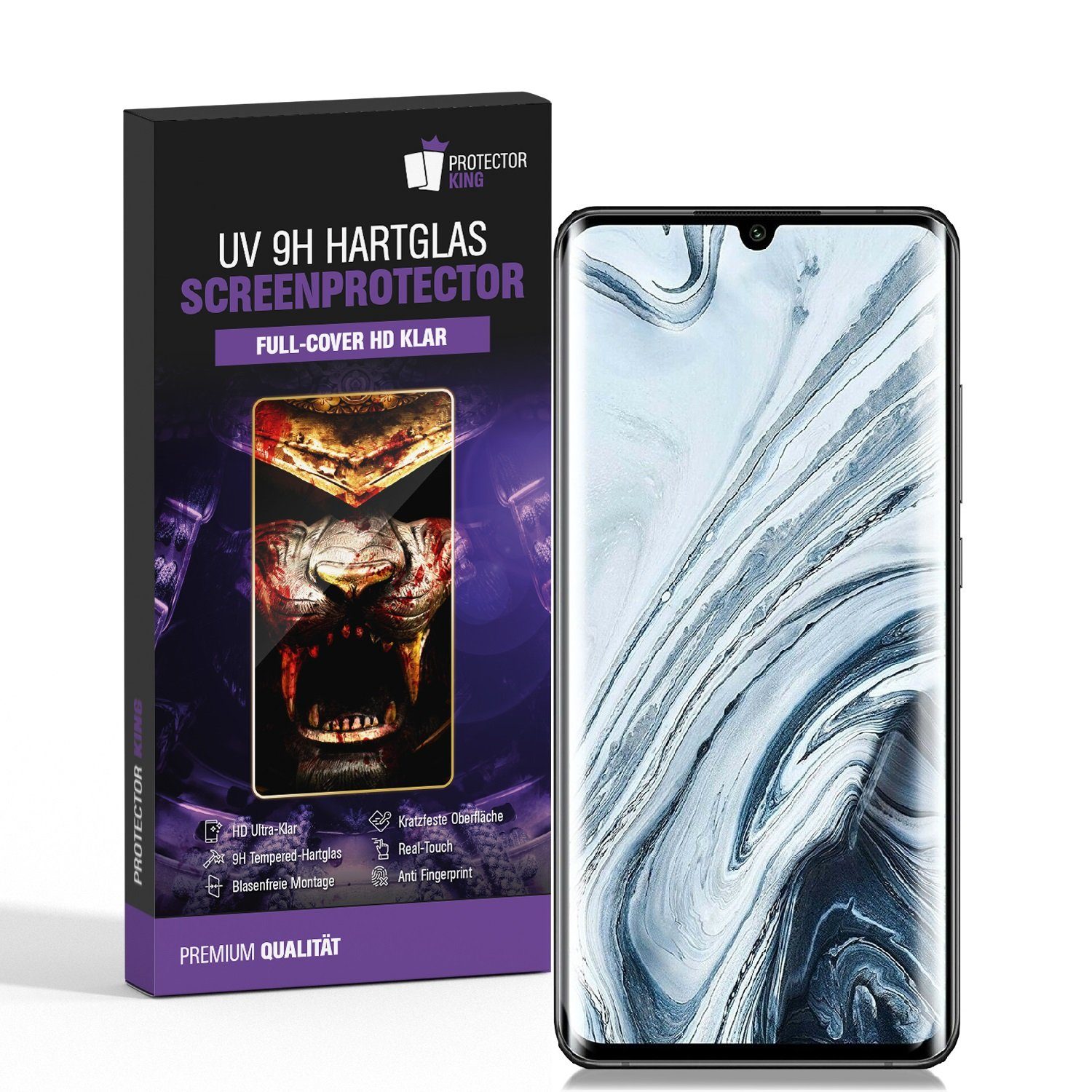 Protectorking Schutzfolie 6x UV-Liquid 9H Panzerglas für Xiaomi Mi Note 10 Pro 3D KLAR echtes, (6-Stück), Displayschutzglas, Schutzglas Echtglas Tempered 9H Härte HD-KLAR