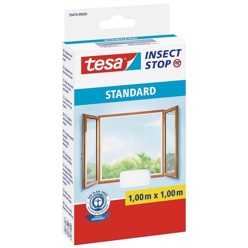 tesa Insektenschutz-Fensterrahmen 1 Fliegengitter STANDARD Fenster weiß 1m x 1m, (1-St)