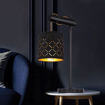 etc-shop Tischleuchte, Leuchtmittel nicht inklusive, Tischlampe Nachttischleuchte schwarz gold höhenverstellbar Holzlampe