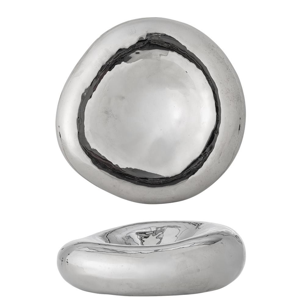 Bloomingville Schale Shine Silber, Steingut, Steinzeug, Dekoschale, Keramikschale, Chromglasur, Metalloptik, Hochglanz