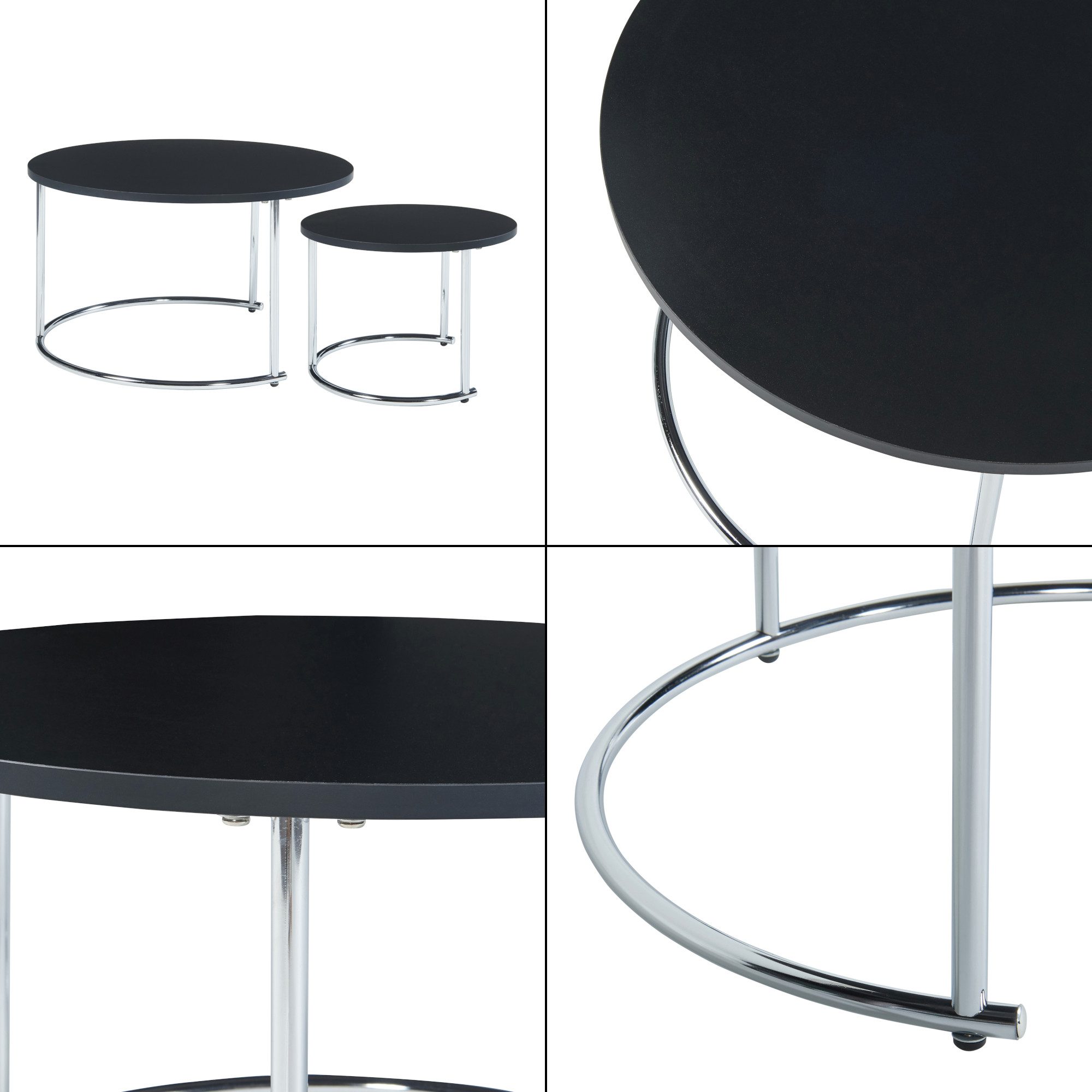 en.casa Couchtisch (Set, 2-St), »Christchurch« rund Metallgestell Schwarz/Chromfarben