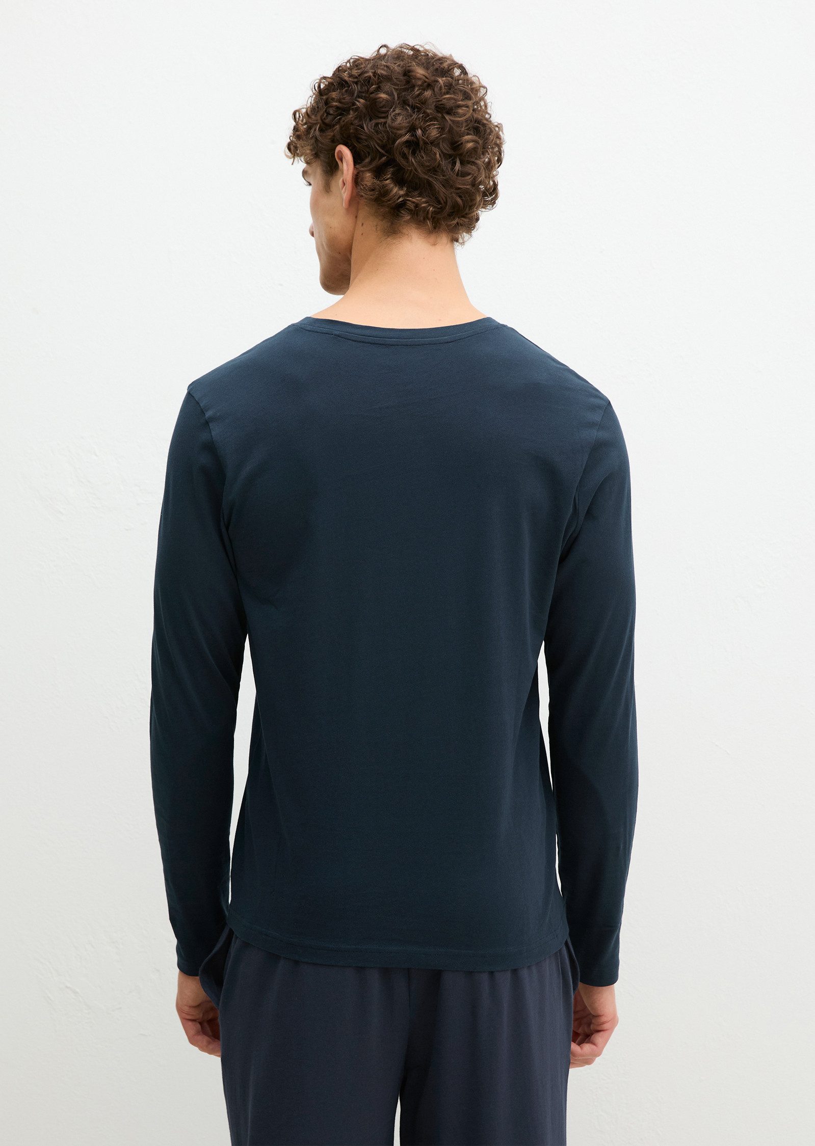 Marc O'Polo Pyjamaoberteil Mix N Match Cotton mit langen Ärmeln und Rundhalsausschnitt – Bild 4 von 5