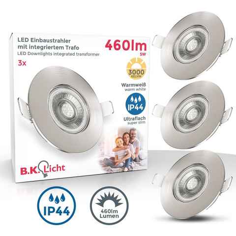 B.K.Licht LED Einbauleuchte, LED fest integriert, Warmweiß, LED Einbaustrahler Bad Spots Lampe ultraflach Deckenspots IP44