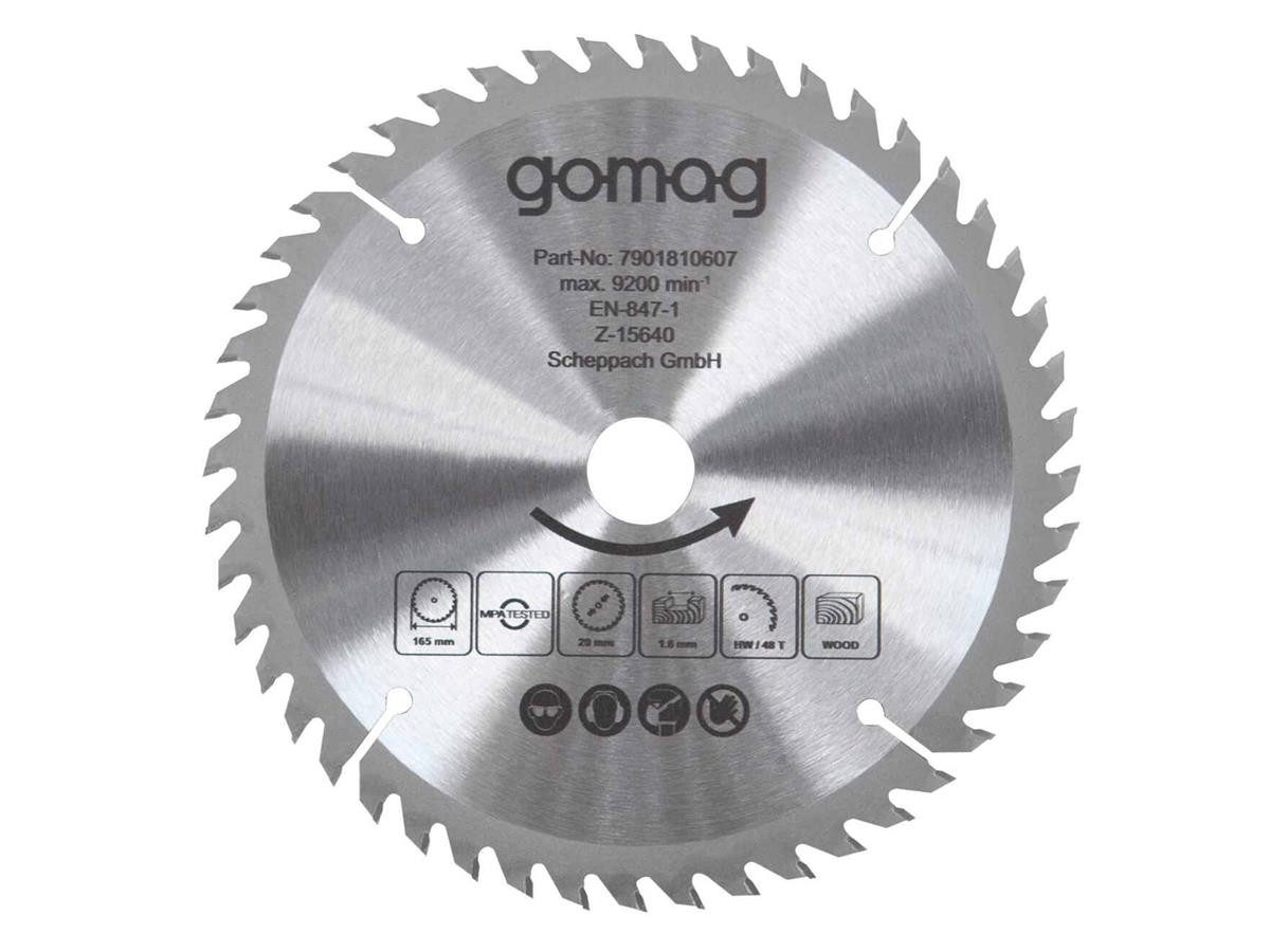 Gomag Kreissägeblatt 7901810607 (Solo, 1-St), Sägeblatt 48 Zähne; Ø 165 x 20 x 1 x 1,6 mm