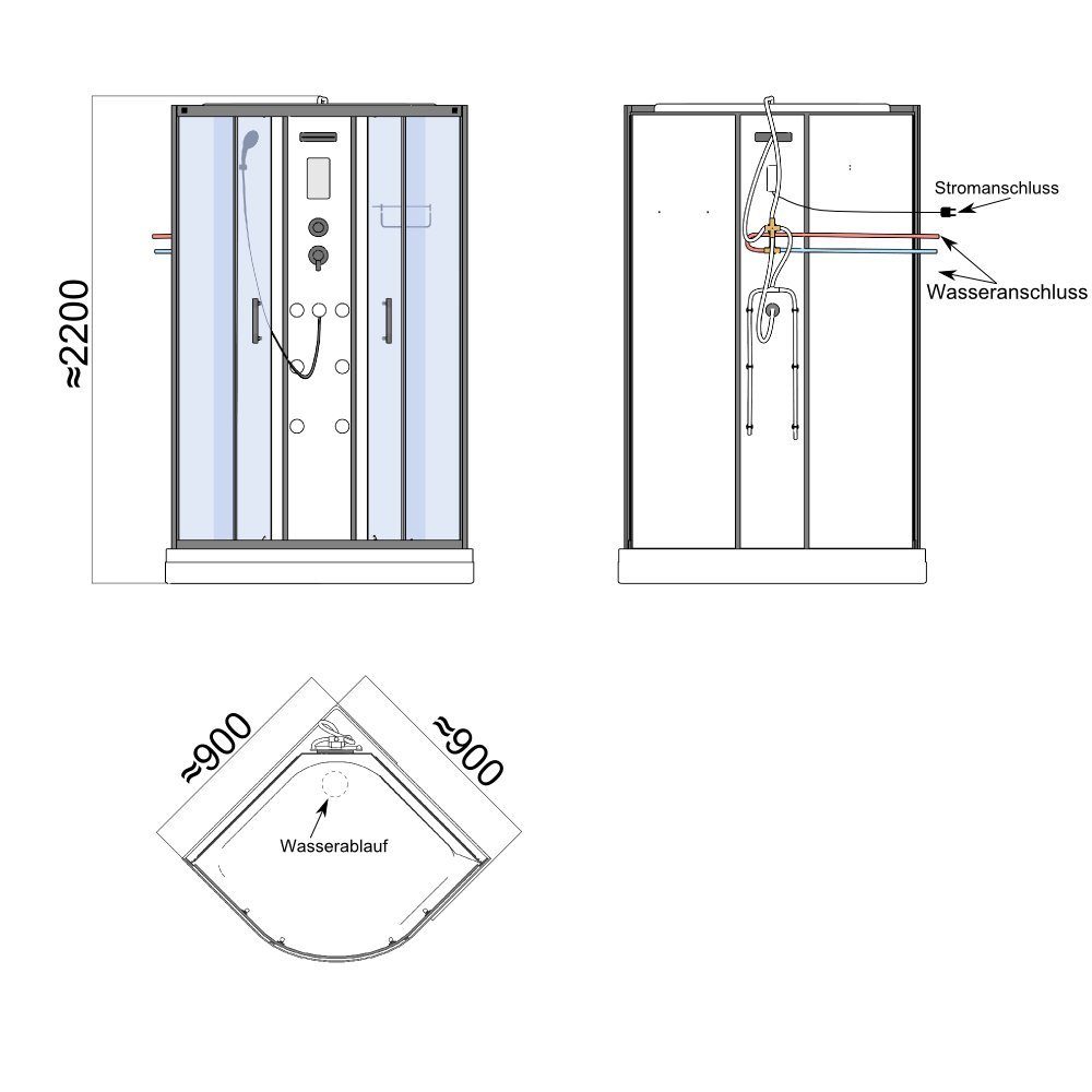 TroniTechnik Eckdusche EASY Dampfdusche, BxT: 90x90 cm, Sicherheitsglas, mit Dampfgenerator, Sitz, Massagefunktion, Touch-Steuereinheit. € 1.099,00