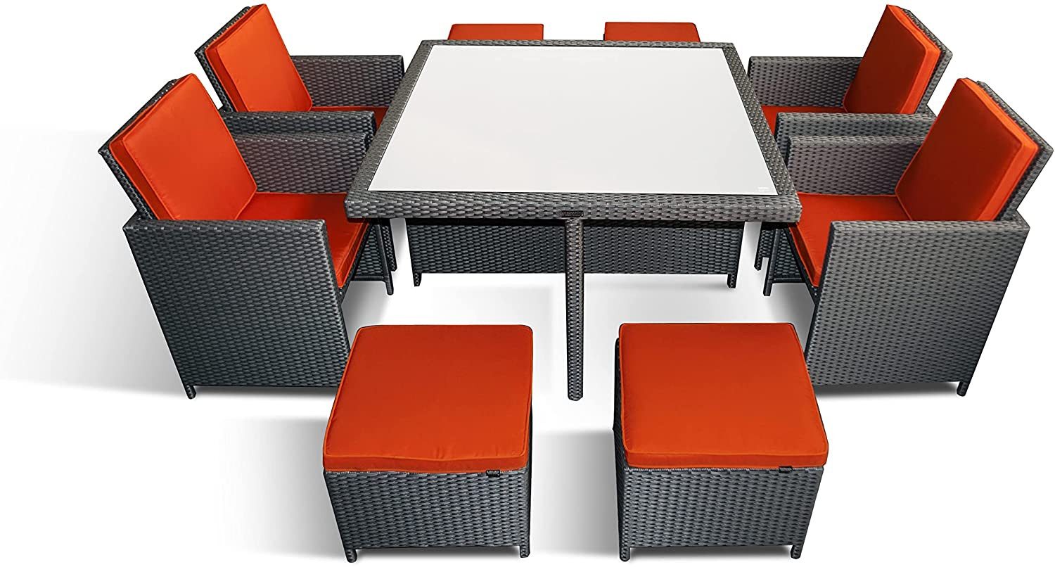 Ragnarök Möbel-Design Garten-Essgruppe Esstisch Set Heimdall 4+4, (Set, Polyrattan, Alu, Würfelsystem)
