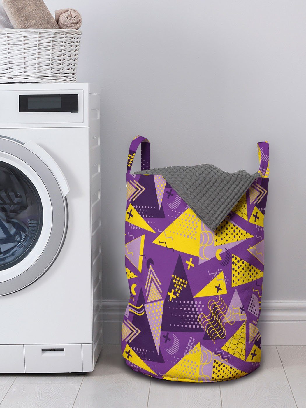 Kordelzugverschluss Memphis Wäschekorb mit Griffen lustige Abakuhaus für Waschsalons, Geometrisch Wäschesäckchen