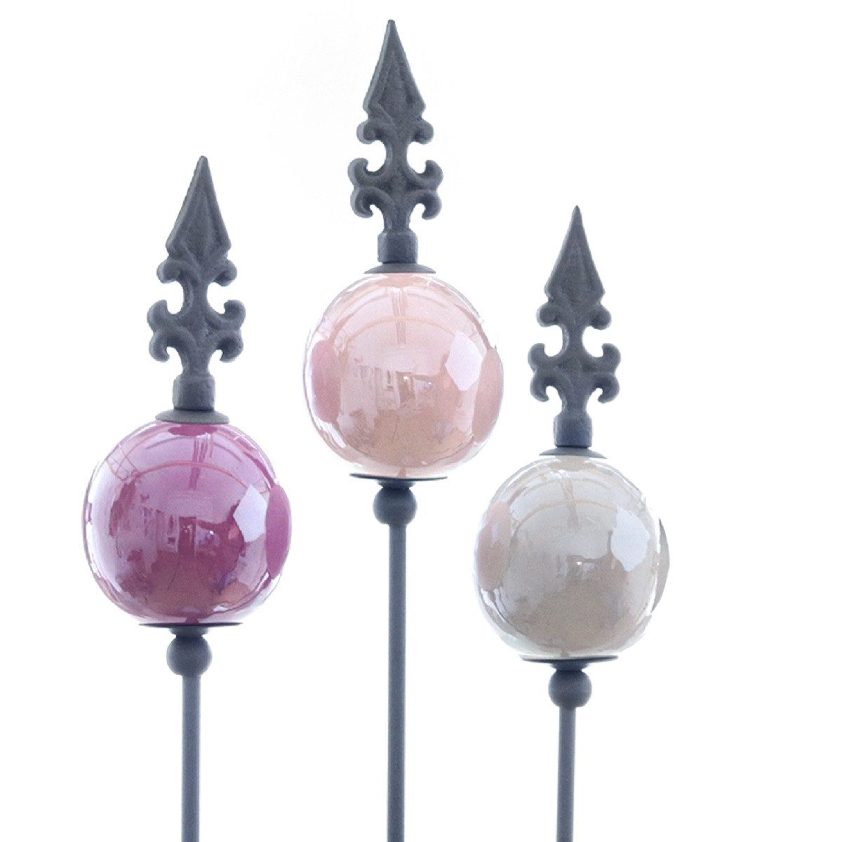 Dragimex Gartenstecker Metall Stecker franz. Lilie. 3x Gartenstecker Lila Grau Rosa 110cm