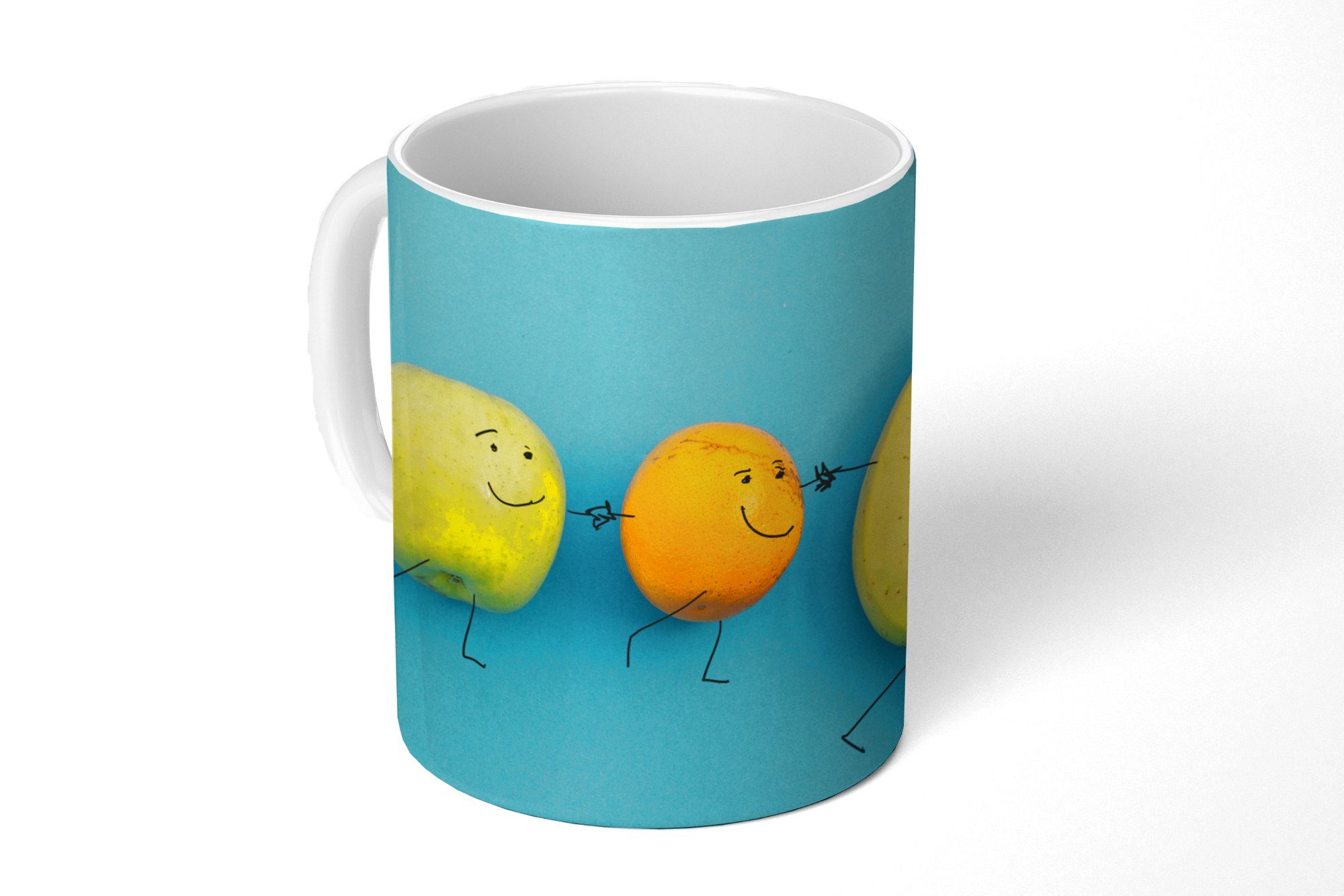 MuchoWow Tasse Smiley - Obst - Blau, Keramik, Kaffeetassen, Teetasse, Becher, Teetasse, Geschenk