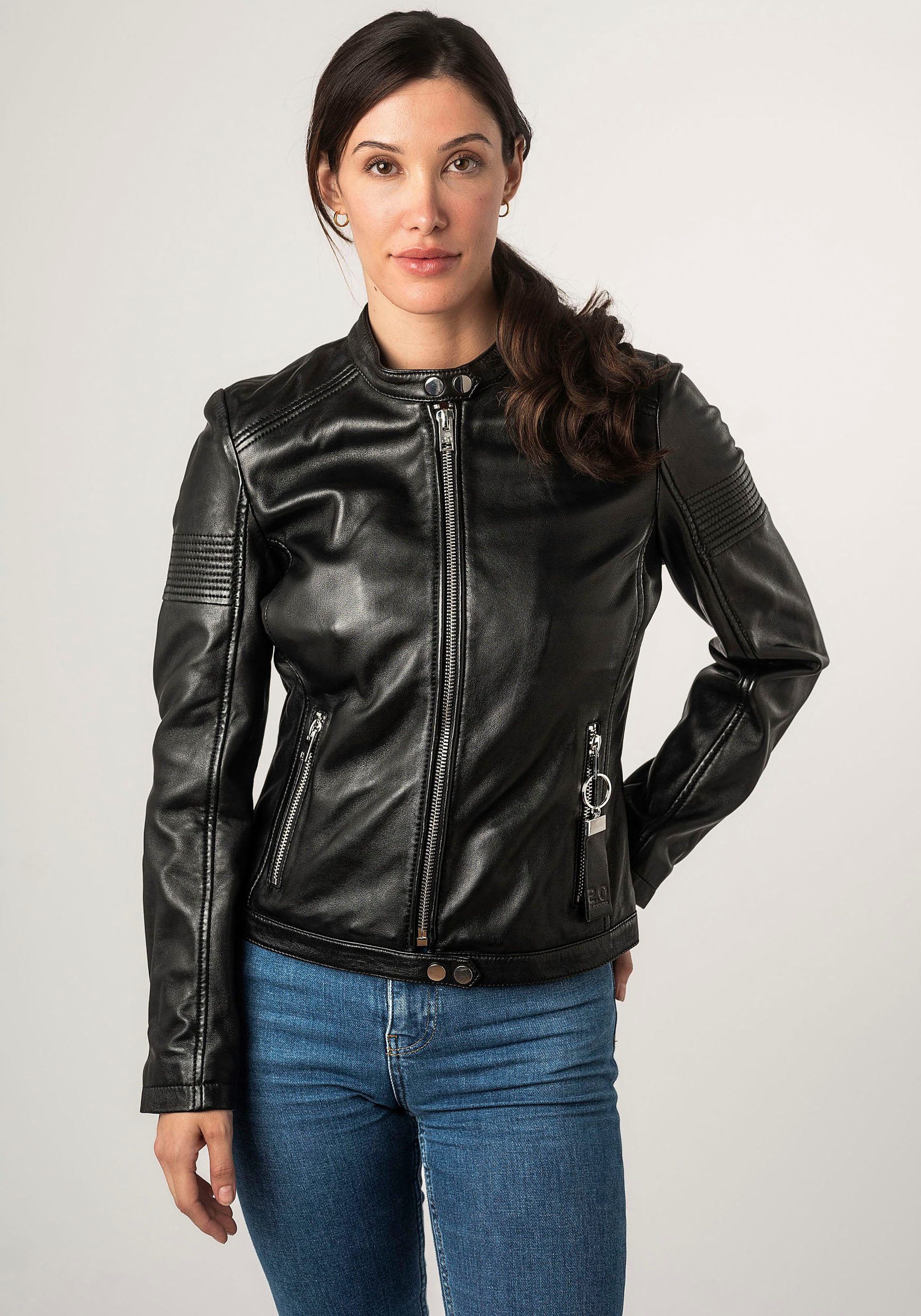 Mauritius Lederjacke 2Wima mit Druckknöpfen, mit Ärmelsteppungen