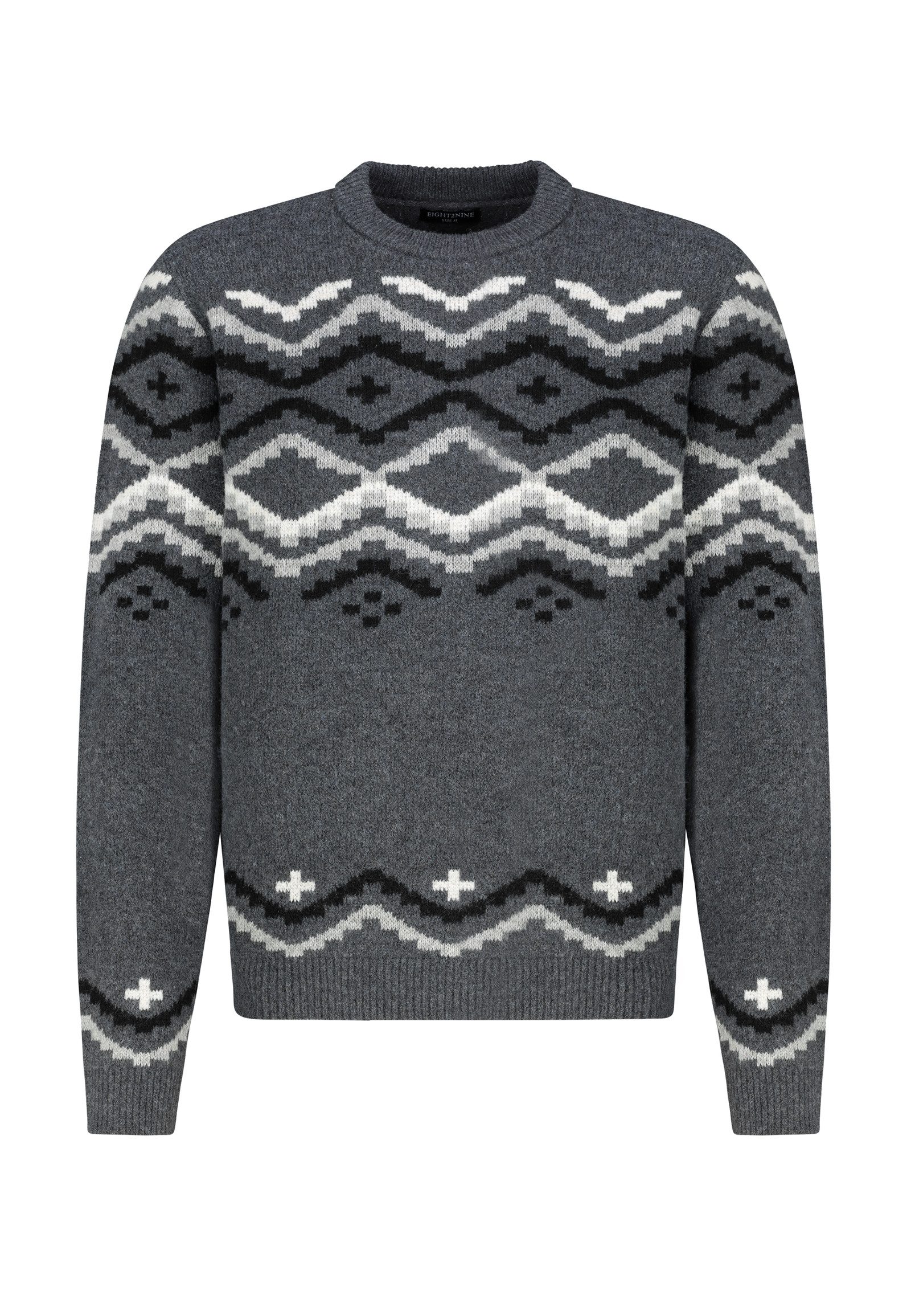 Eight2Nine Strickpullover Herren Jacquard Pullover Strick langarm Pullover langarm, Rundhalsausschnitt