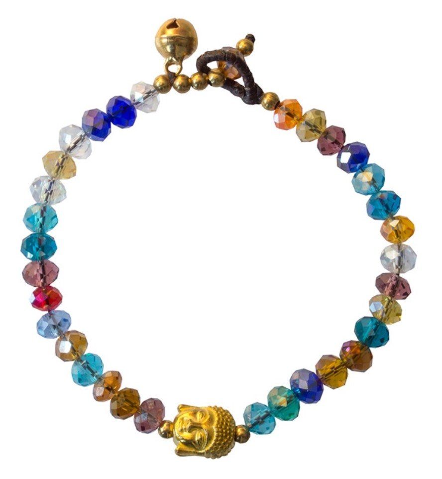 Armkette Armkettchen "Buddhakopf" mit 33 Glasperlen, bunt 18cm