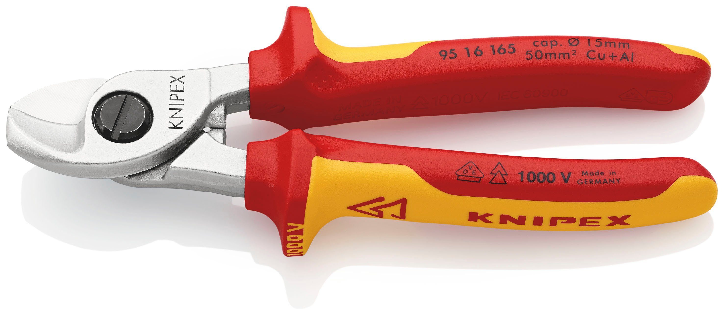 Knipex Elektrikerschere 95 16 165 VDE-geprüft Kabelschere, verchromt, isoliert 165 Mehrkomponenten-Hüllen, mit mm