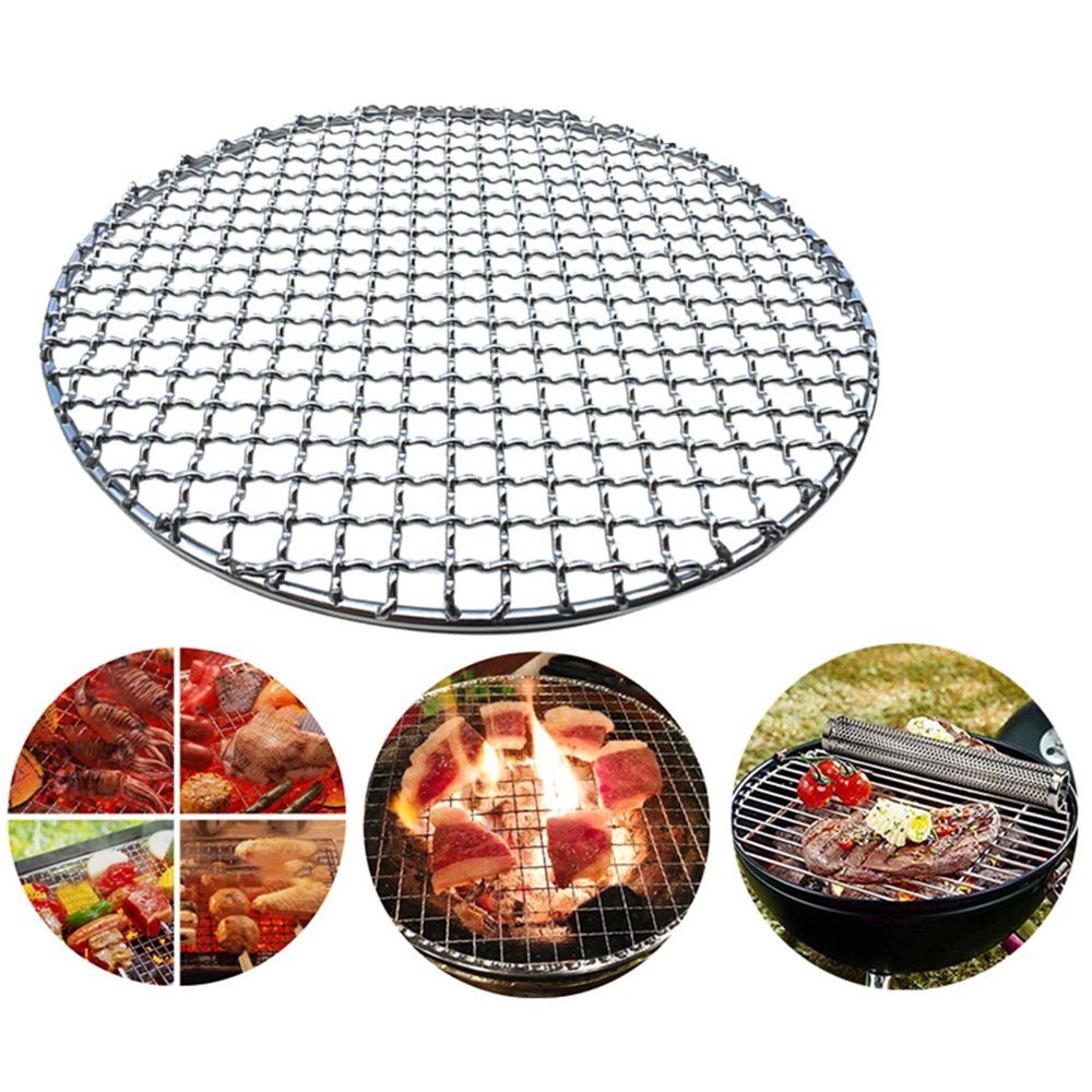 Popubear Grillpfanne Runde Edelstahl BBQ Grill Braten -Maschen -Grill -Backpfanne, Edelstahl 24cm