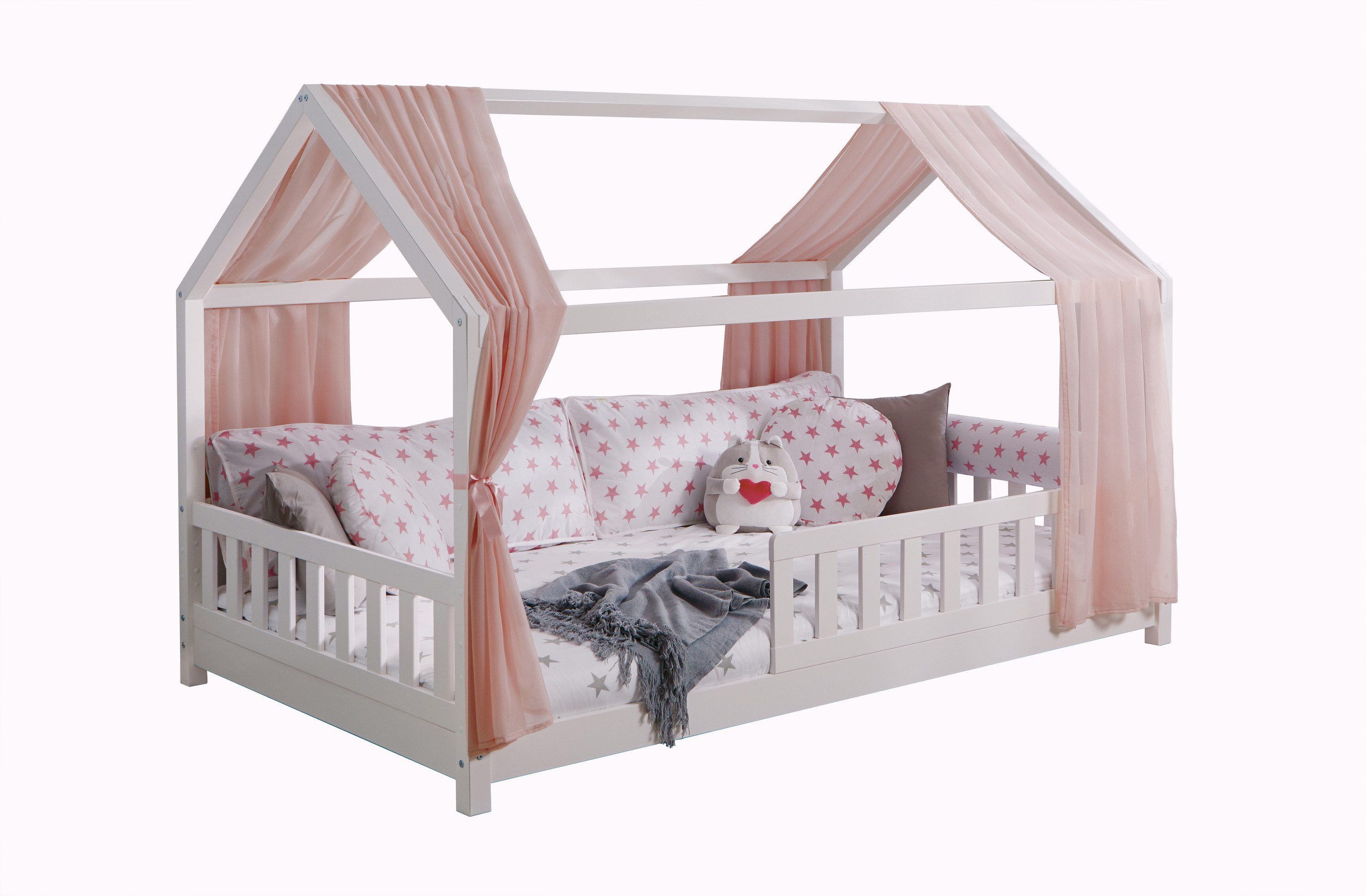 Ticaa Betthimmel Tüll-Set für Hausbett "Kay" rosa