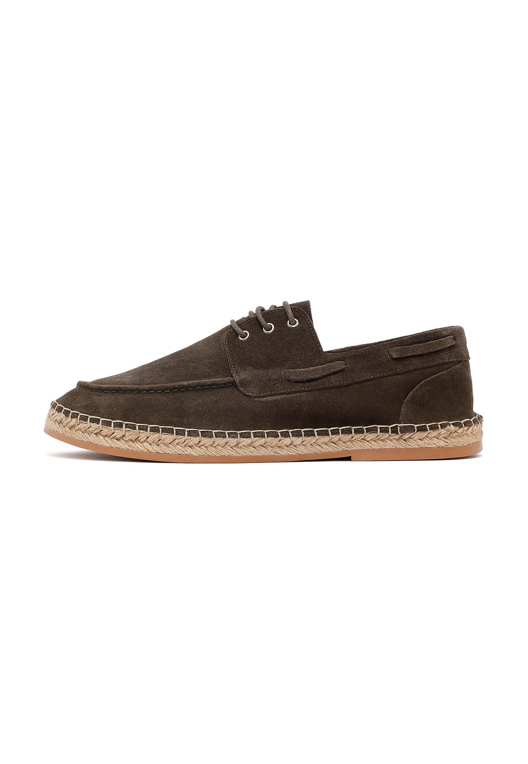 Derimod Espadrilles aus Veloursleder Espadrille Wildleder, Lederfutter, Schnürverschluss, Geflochtenes Detail