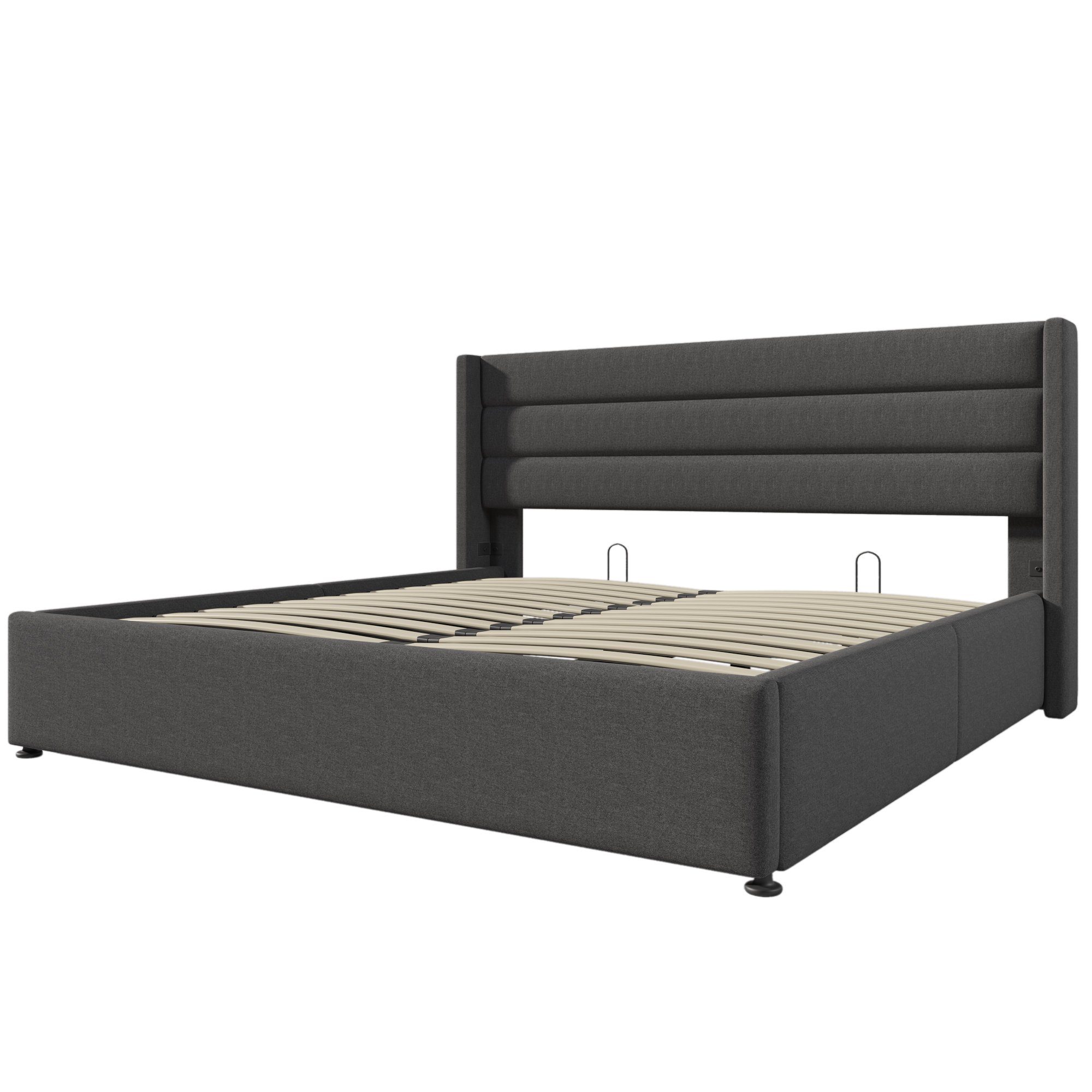 Boxspringbett (Funktionsbett, Doppelbett Hydraulisches Bett mit Lattenrost), Polsterbett Stauraumbett 180x200 cm, Lattenrost aus Holz, Leinen