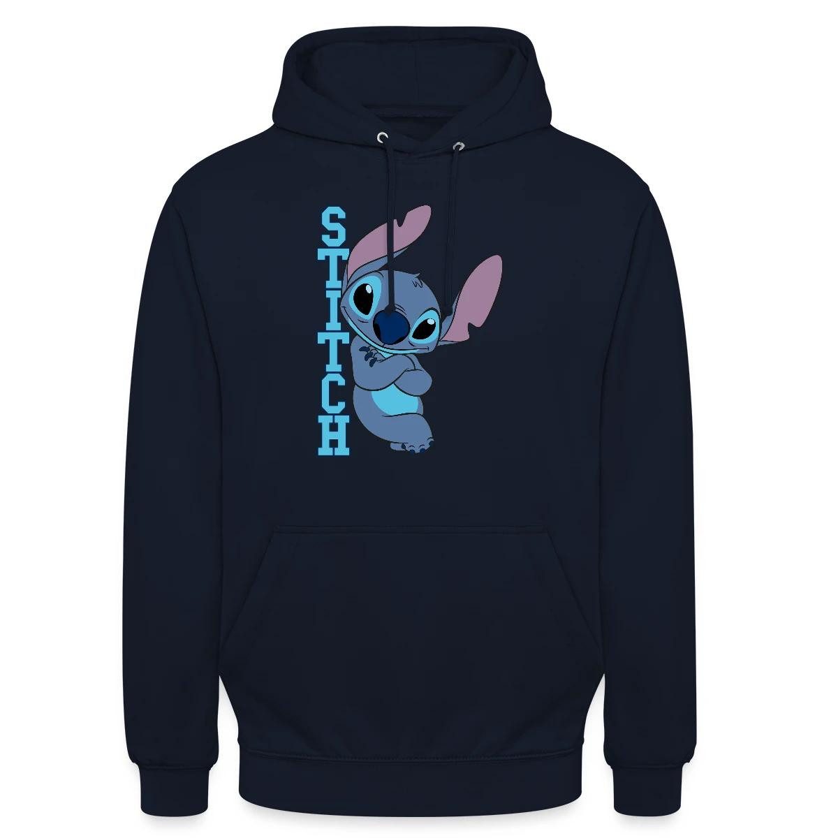 Spreadshirt Hoodie Lilo & Stitch, Stitch Mit Schriftzug Unisex Hoodie (1-tlg) Unisex-Schnitt: Sitzt bei Männern körpernah, bei Frauen weit