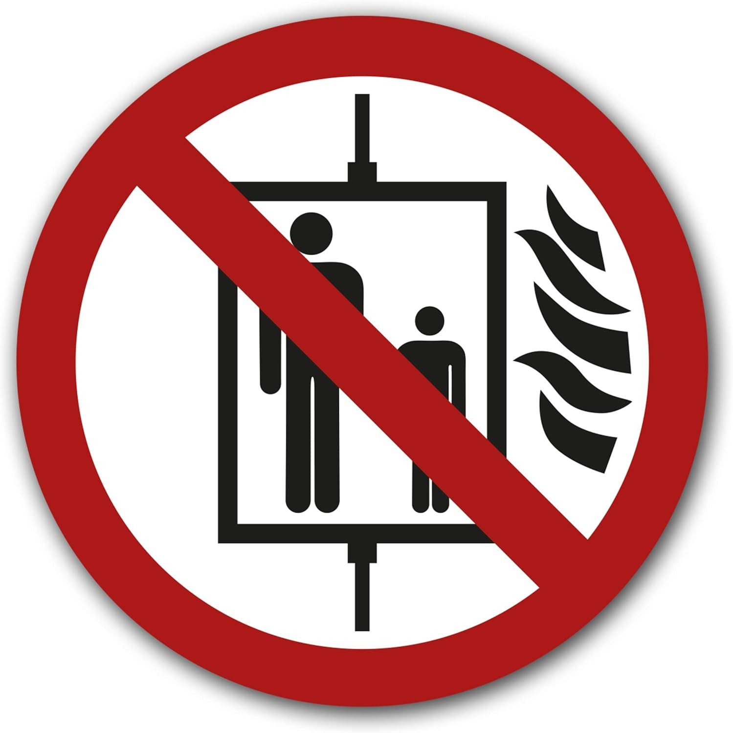 SG Smart Services Hinweisschild Verbotsschild, Aufzug im Brandfall nicht benutzen ⌀10cm P020,DIN 7010, stark haftend