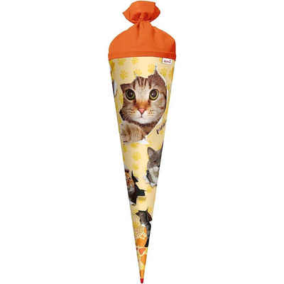 Roth Schultüte Katzenparty, 70 cm, rund, orangefarbiger Filzverschluss, Zuckertüte für Schulanfang