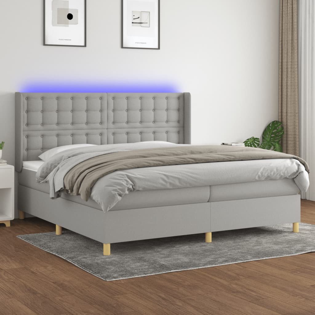vidaXL Boxspringbett Boxspringbett mit Matratze LED Hellgrau 200x200 cm Sto günstig online kaufen
