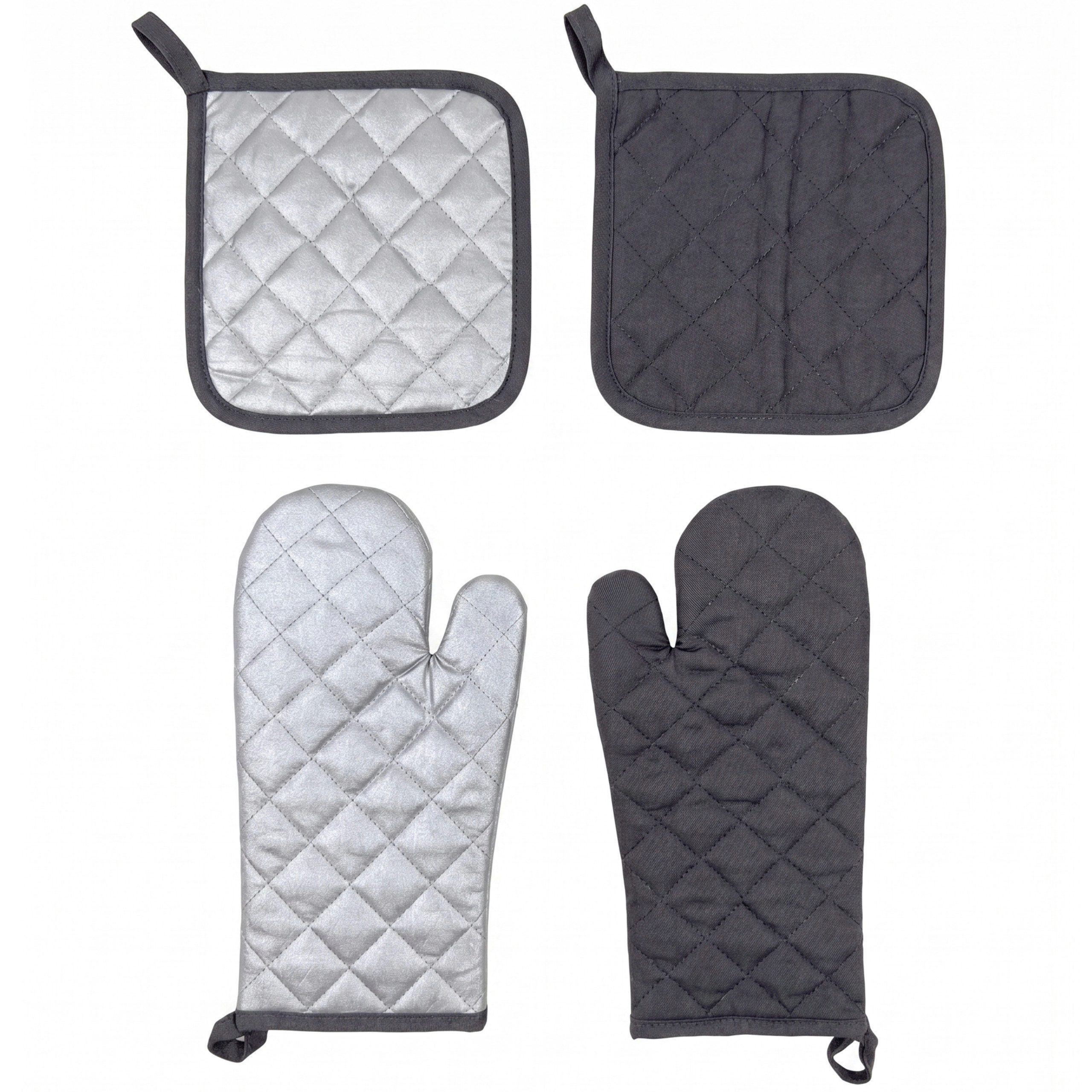 kamelshopping Topflappen 4-tlg. Set: 2 Ofenhandschuhe, 2 Topflappen, Obermaterial Baumwolle, Hochwertige Topfhandschuhe mit Aufhängeschlaufe, für Herd & Backofen