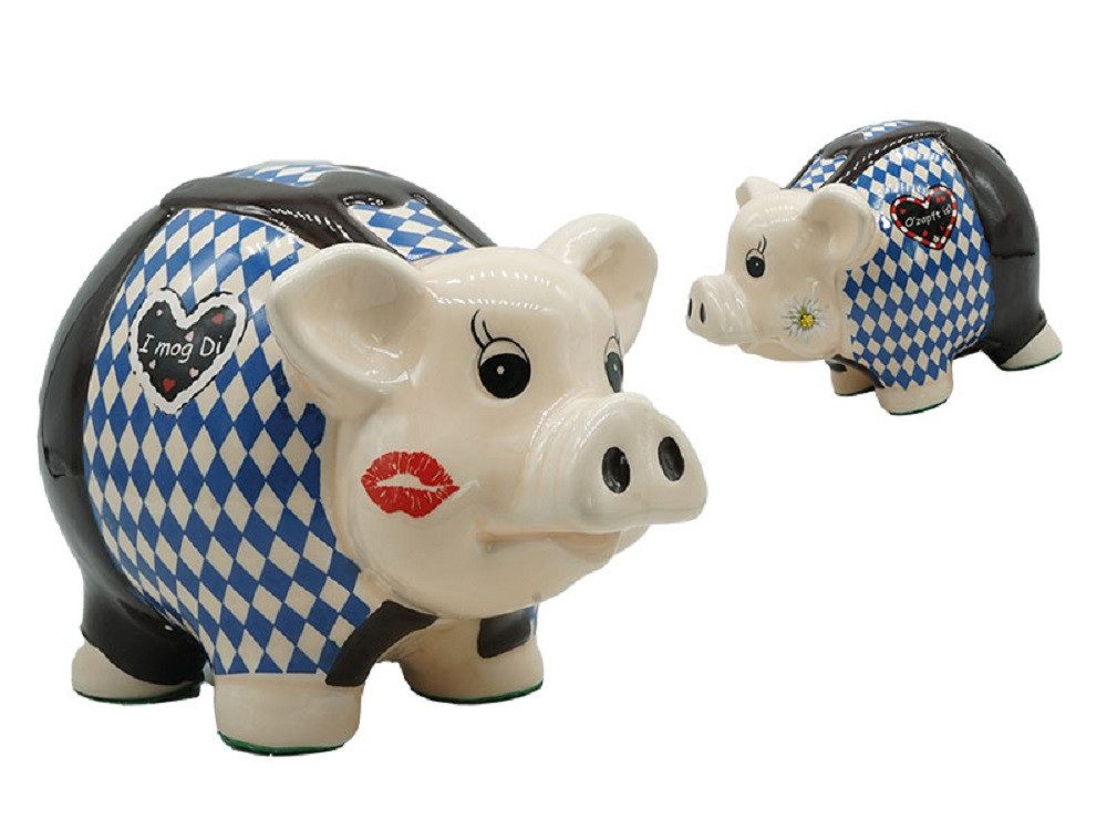 Euro Souvenirs Dekofigur Schwein / Sparschwein mit bunten Blumen und Schloß, Glücksschweinchen (1 St), Ideal als Geschenk