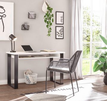 Furn.Design Schreibtisch Stove (Laptoptisch in Pinie weiß und Anthrazit, 125 x 76 cm), mit Metallgestell