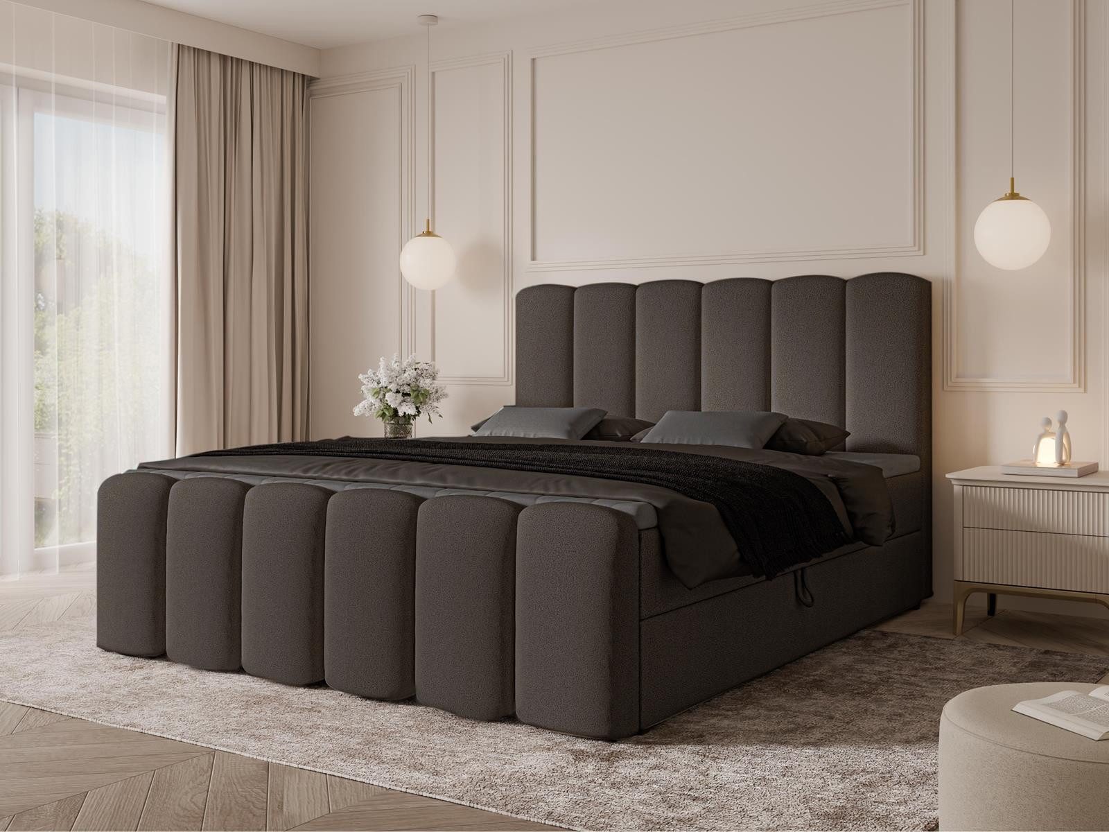 Compleo Boxbett Wolkenbett, Bequem H3, Doppelbett gepolstertes Kopfteil mit Bettkasten